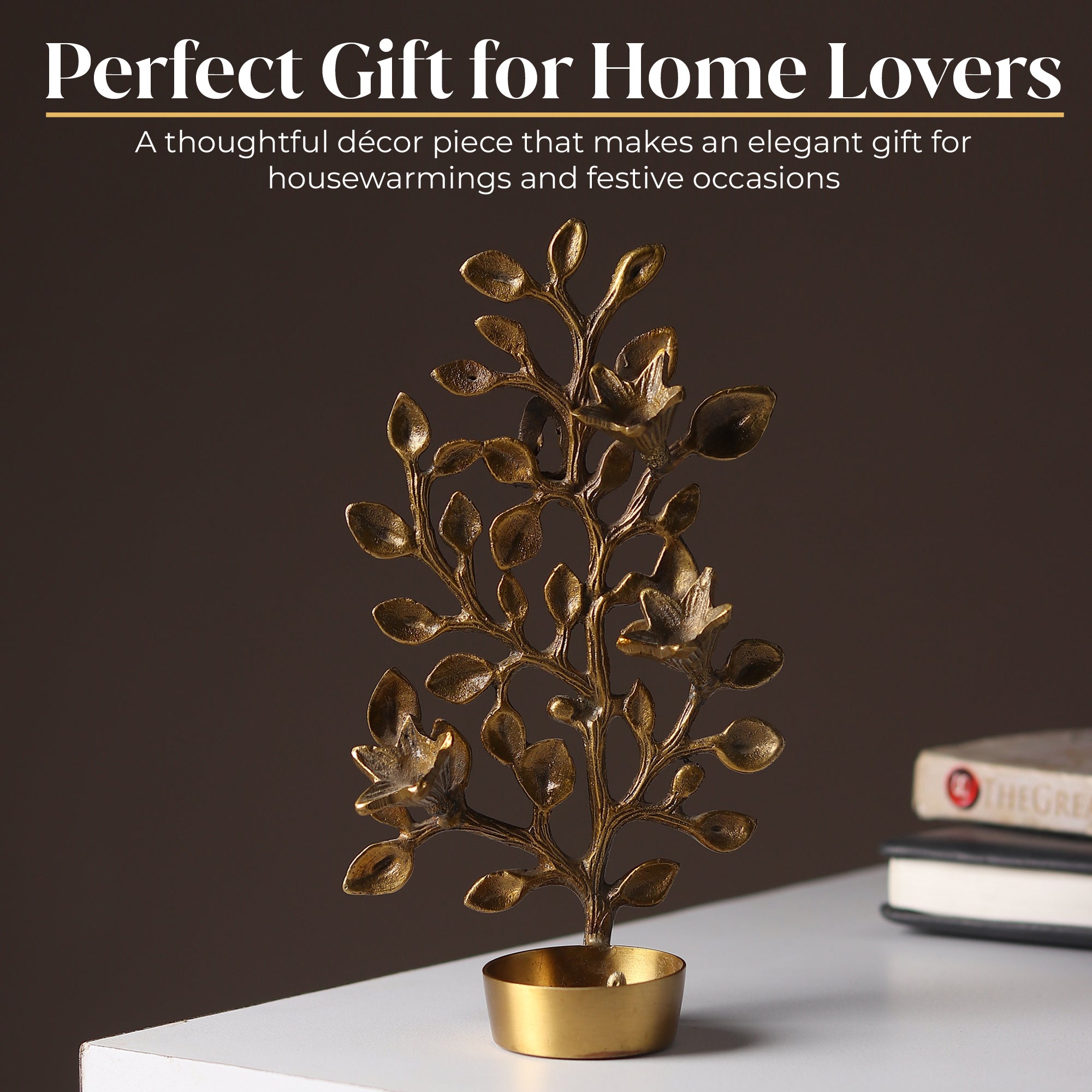 Golden Wishing Tree Candle Holder – Handcrafted Brass Art for Timeless Décor | Divyaneel