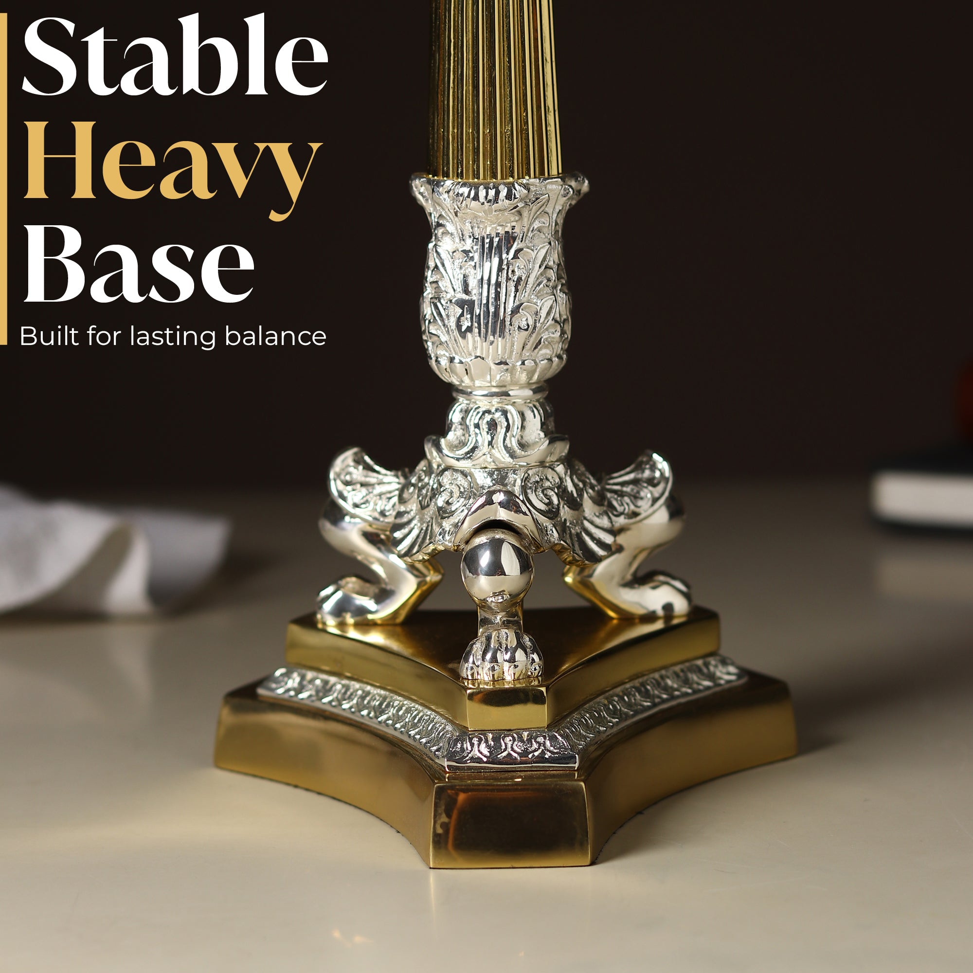 The Regal Corinthian Candle Stand | Silver-Plated Brass Heritage Décor by Divyaneel