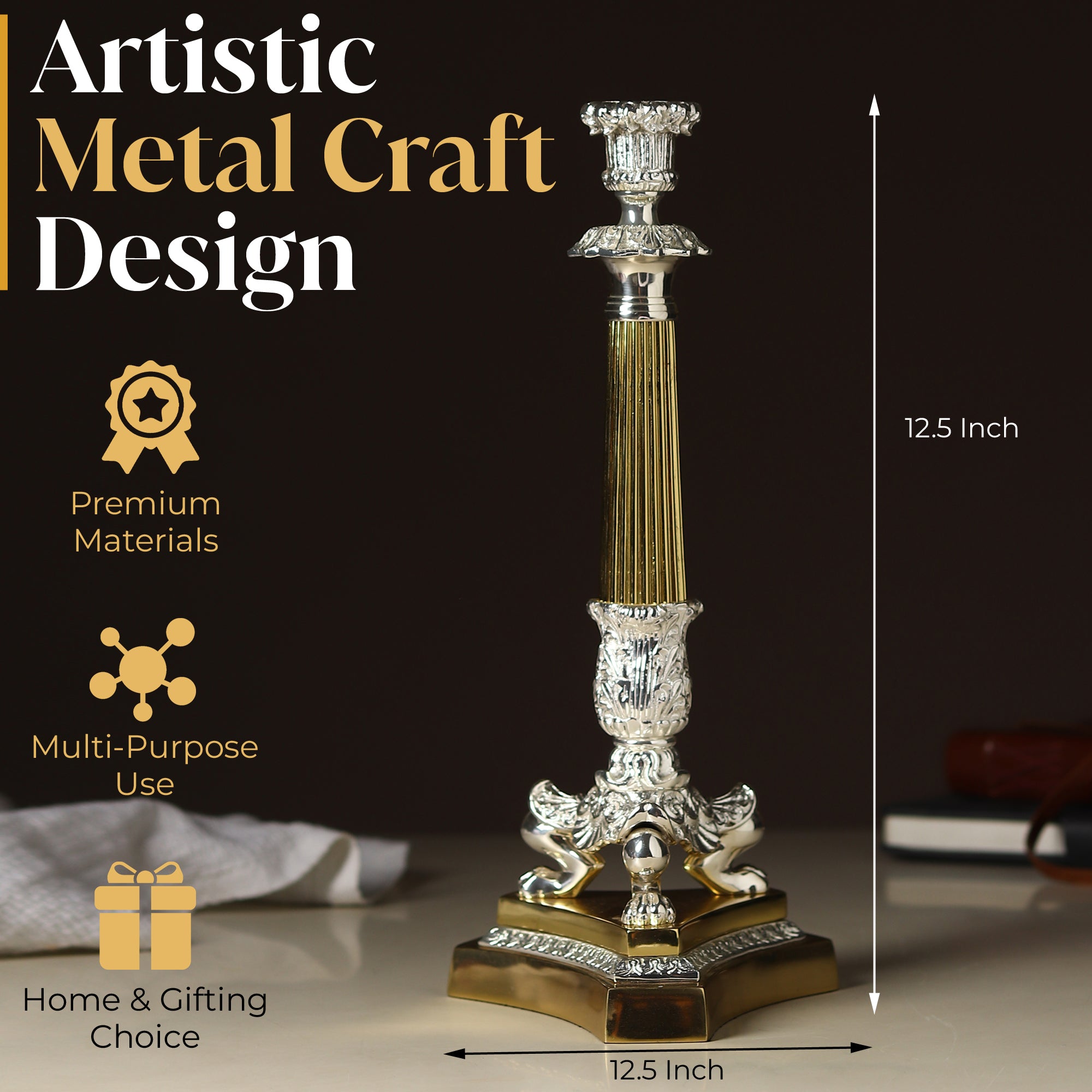 The Regal Corinthian Candle Stand | Silver-Plated Brass Heritage Décor by Divyaneel