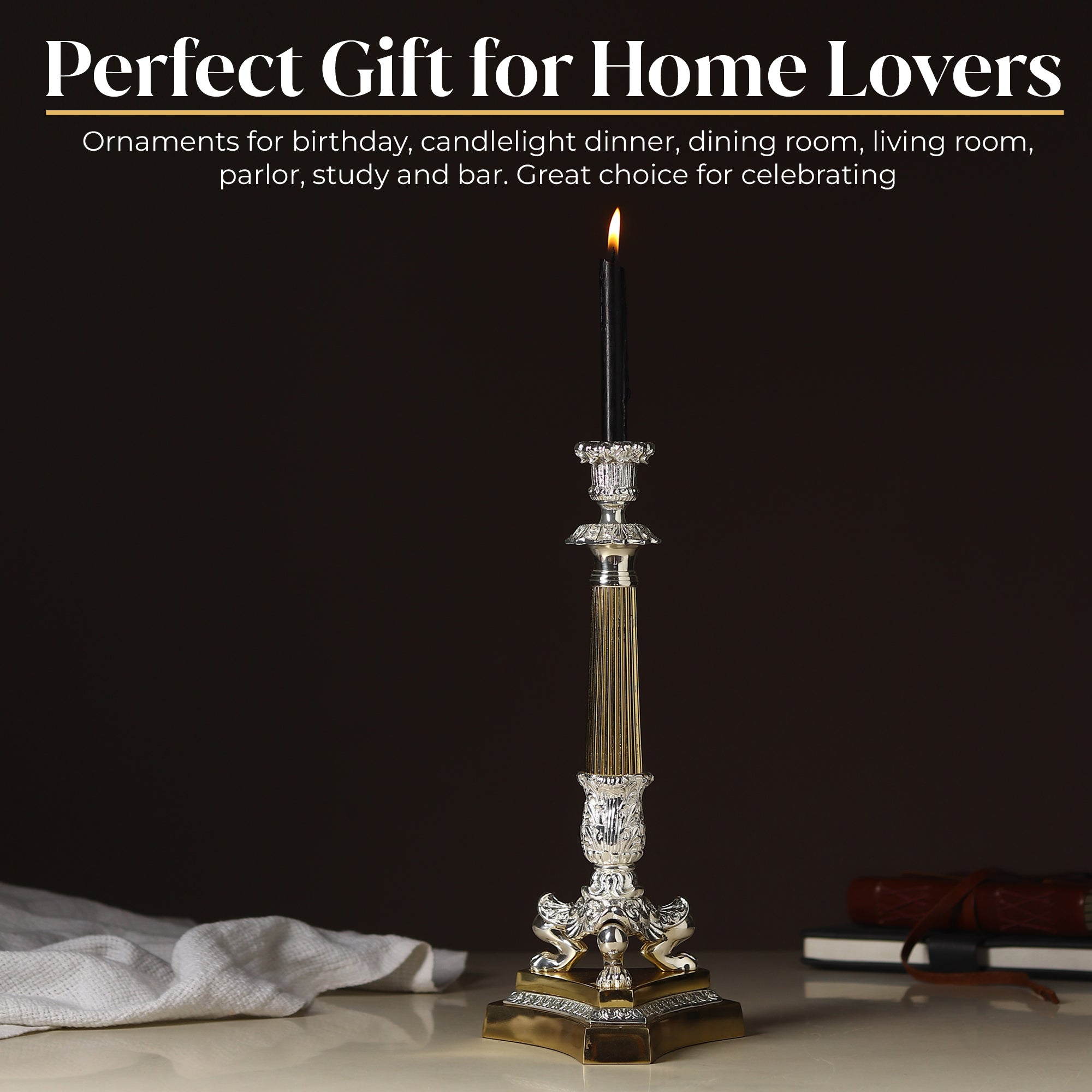 The Regal Corinthian Candle Stand | Silver-Plated Brass Heritage Décor by Divyaneel