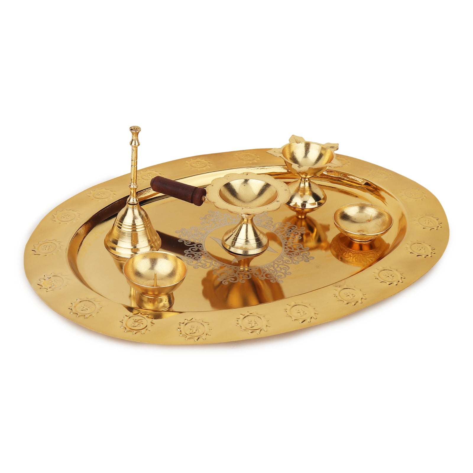 Annapatra™ — Handcrafted Brass Pooja Thali Set  Gold Finish  Ritual Gifting