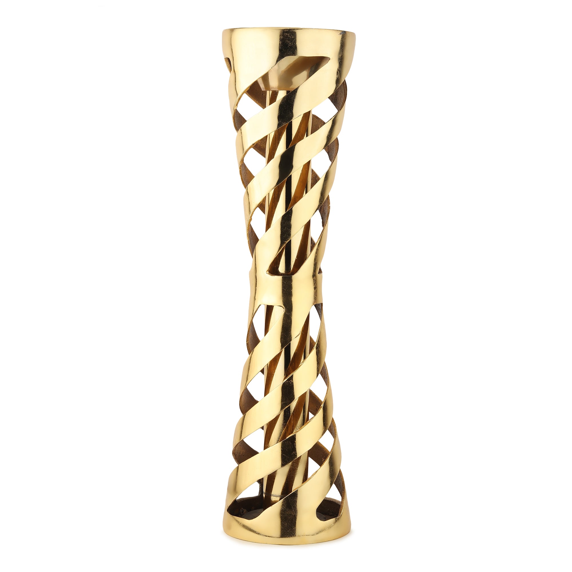 DhrubVedi™ — Spiral Lattice Brass Flower Vase (Tall • Antique Gold)