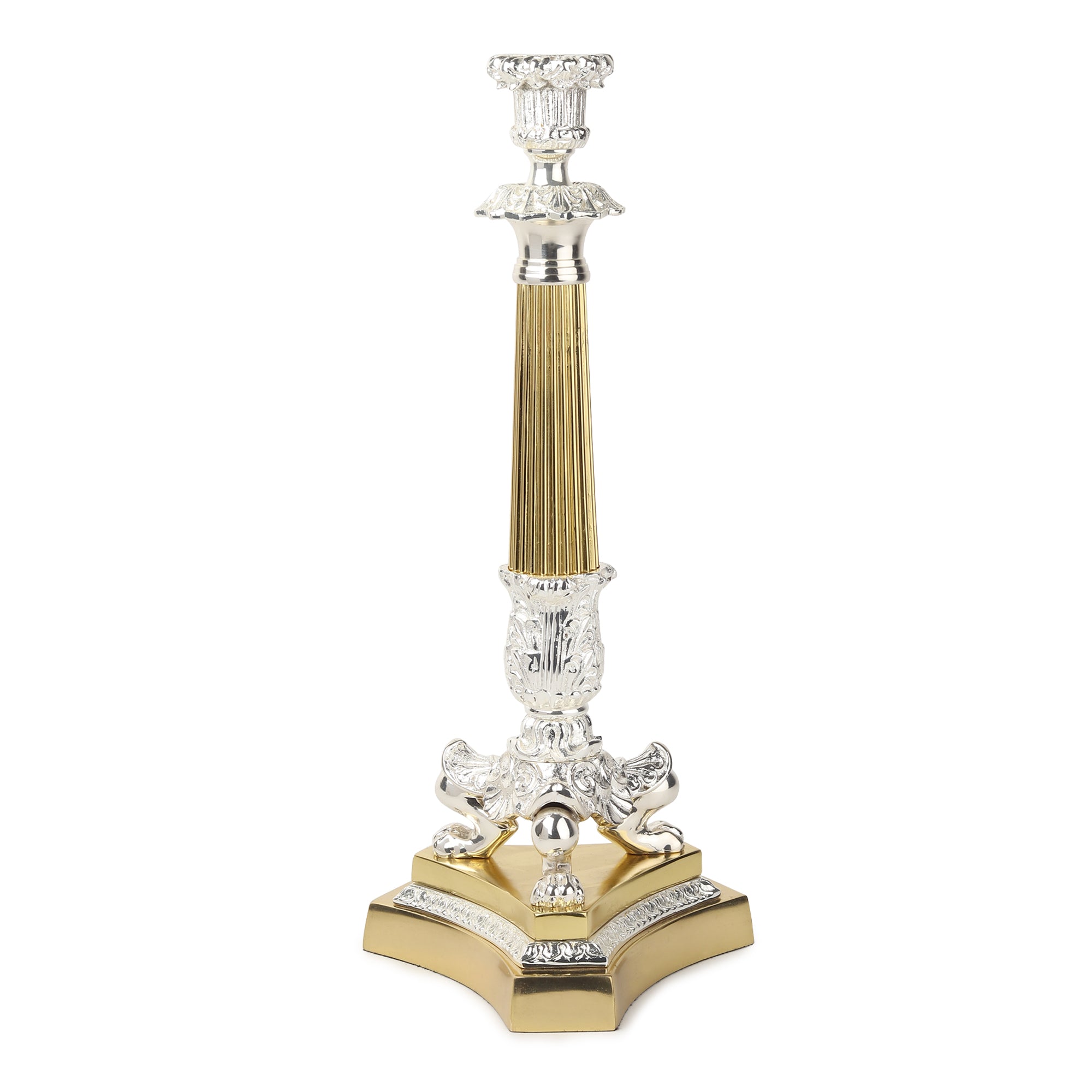 The Regal Corinthian Candle Stand | Silver-Plated Brass Heritage Décor by Divyaneel