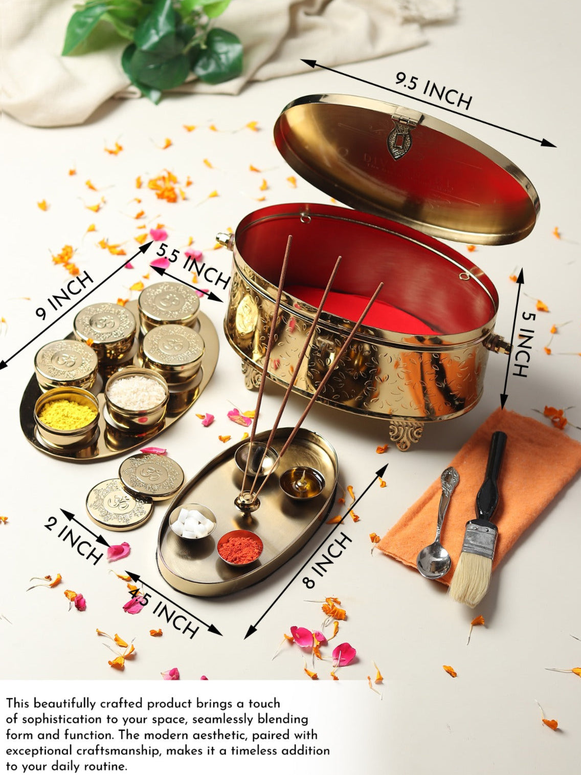 Decorative incense holder with measurements on a light background