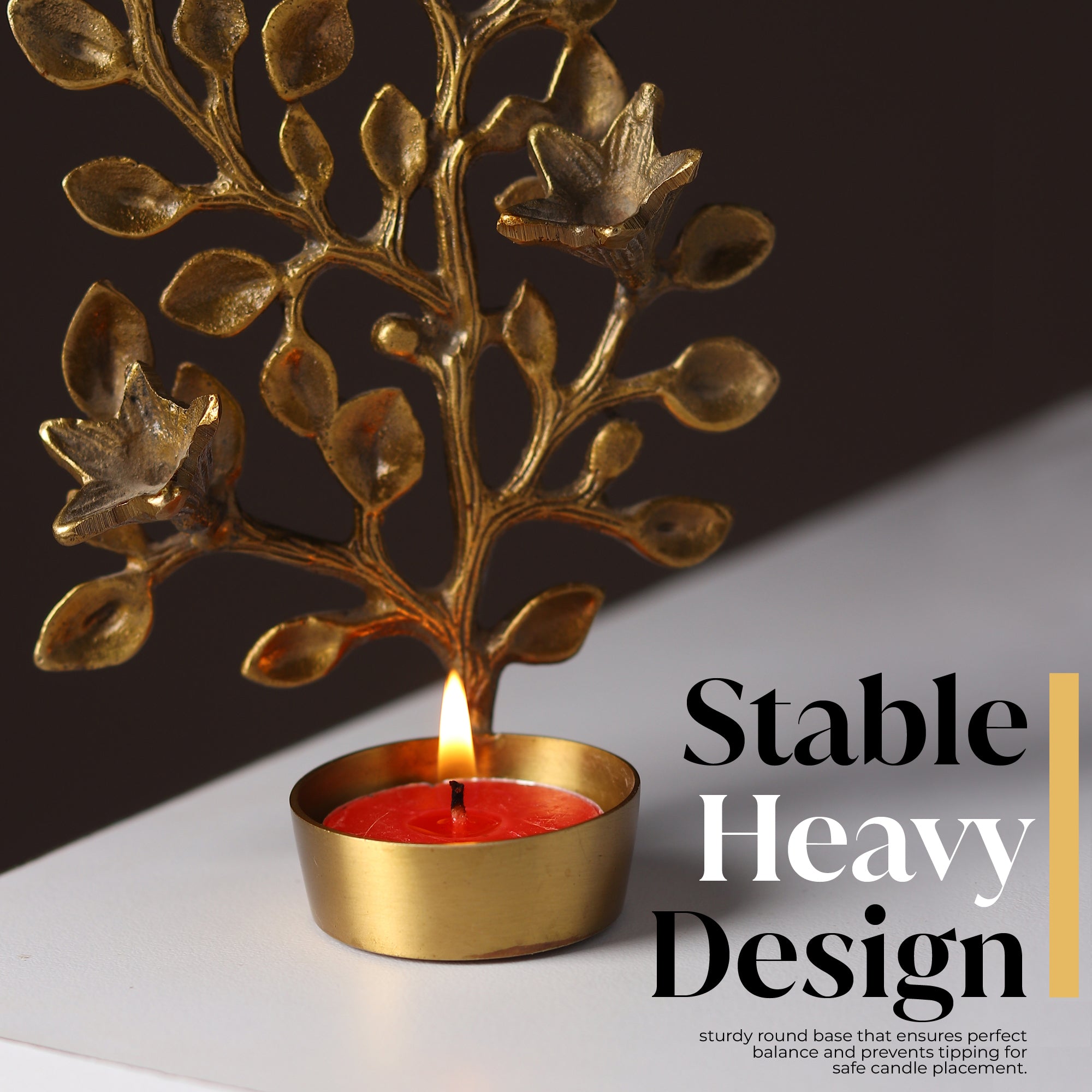 Golden Wishing Tree Candle Holder – Handcrafted Brass Art for Timeless Décor | Divyaneel