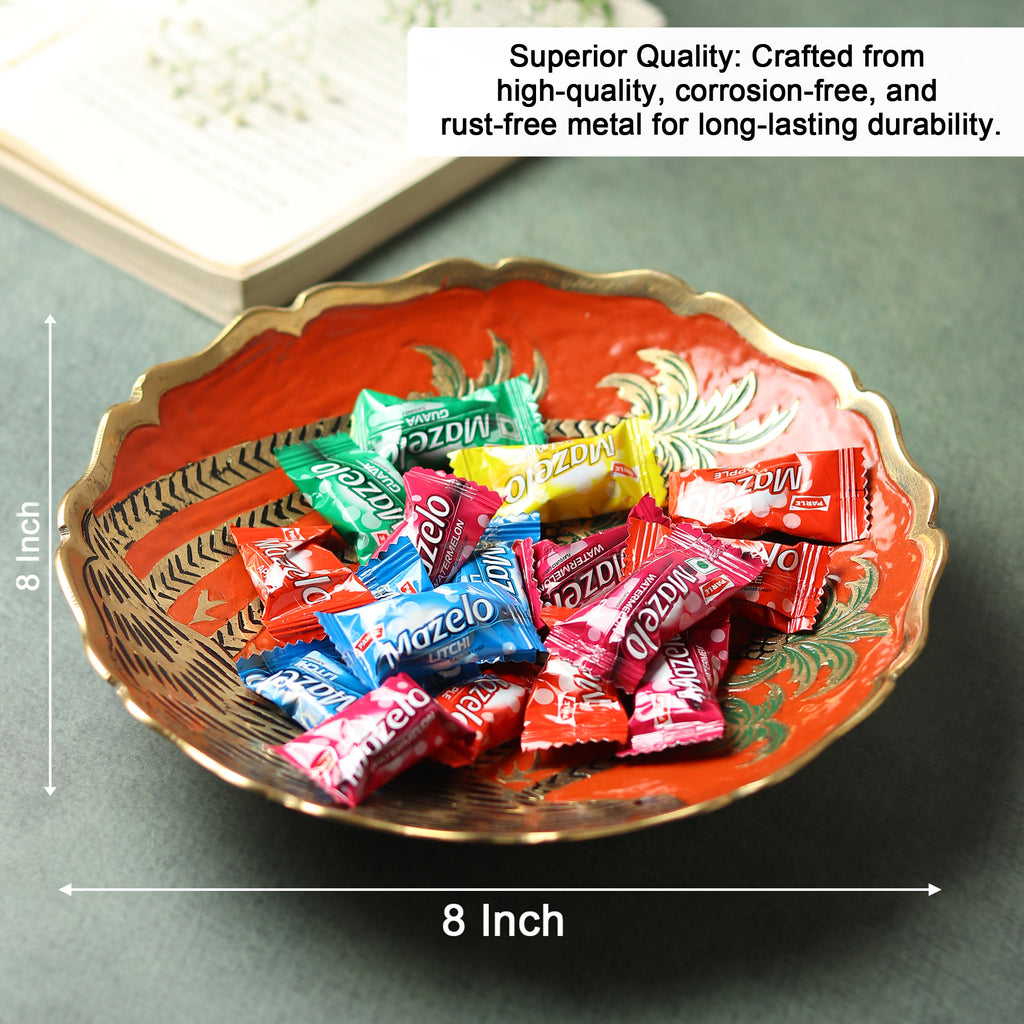 Meenakari Brass Urli Platter — Palm Grove (8-inch)
