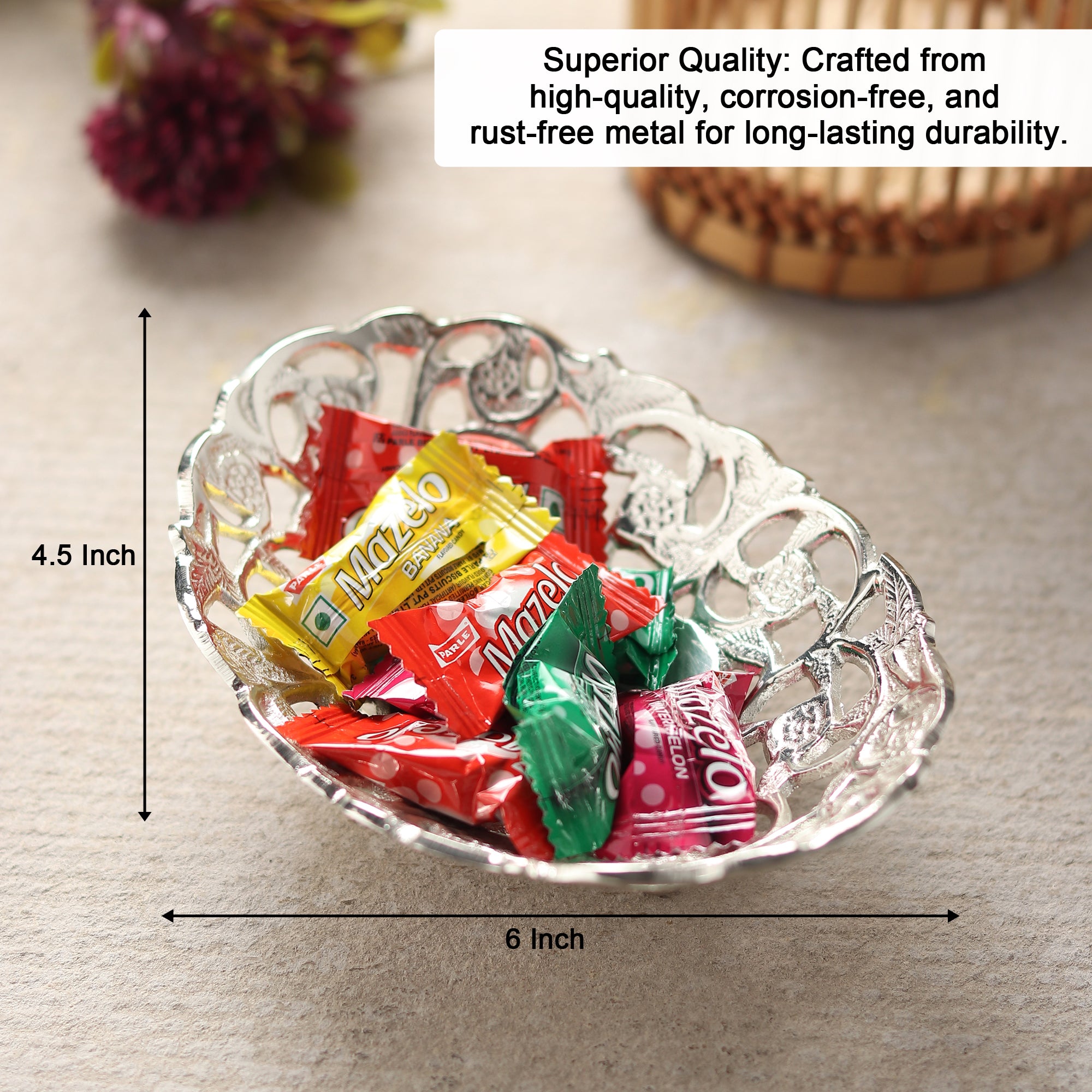 Nakashi Openwork Brass Oval Dish — Silver Finish (Petite)