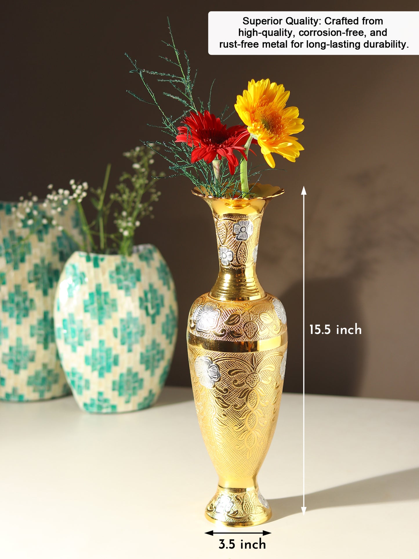 Divine Brass Flower Vases | Handcrafted Temple-Inspired Décor | Gold & Antique Finish