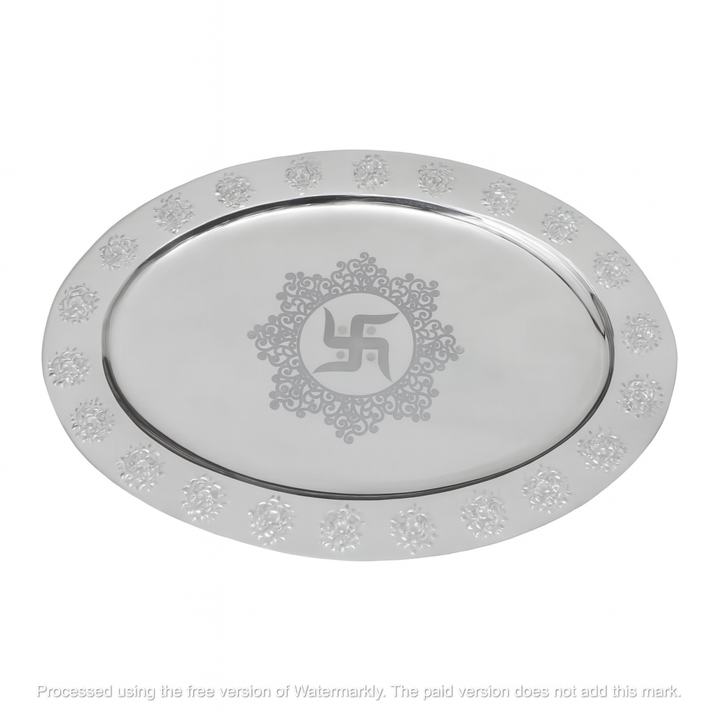Handcrafted Silver-Toned Pooja Thali – 14.1" x 13"