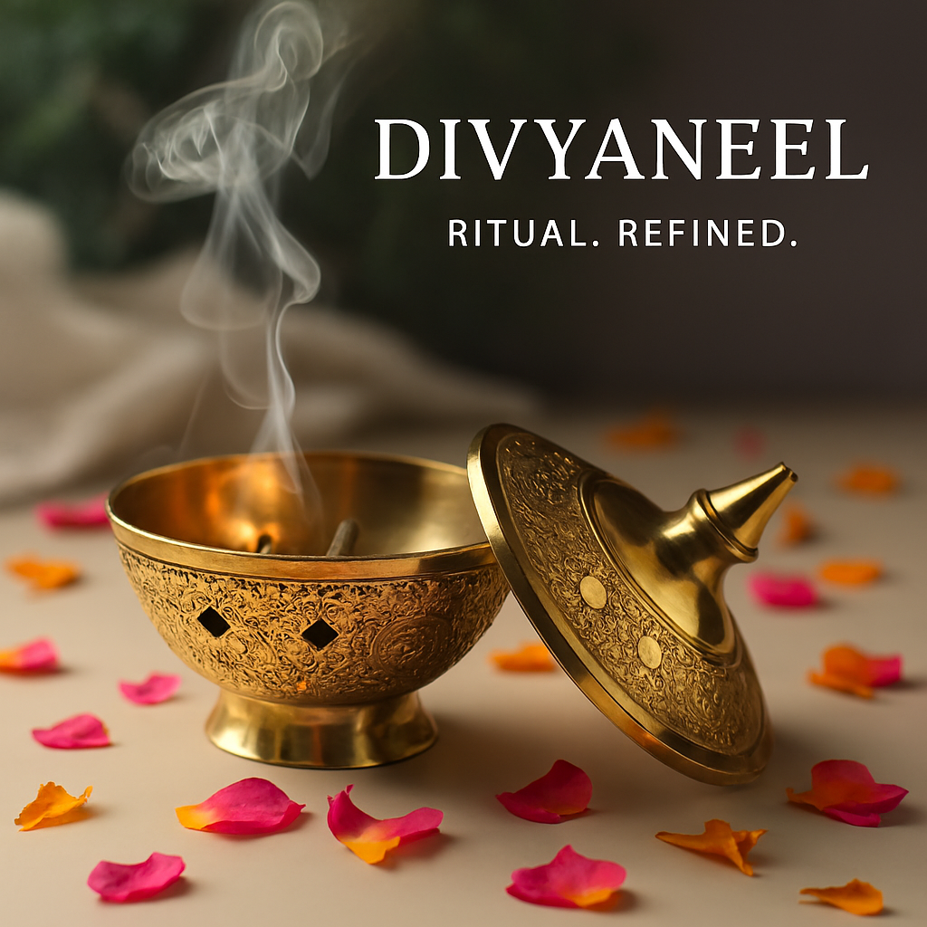 Divyaneel Handcrafted Brass Dhoop Daani — Gold & Silver Finish | Sacred Incense Holder