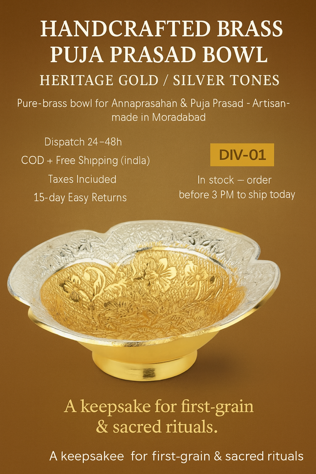 Pooja  Prasad Bowl — Pure Brass (Gift-Ready)