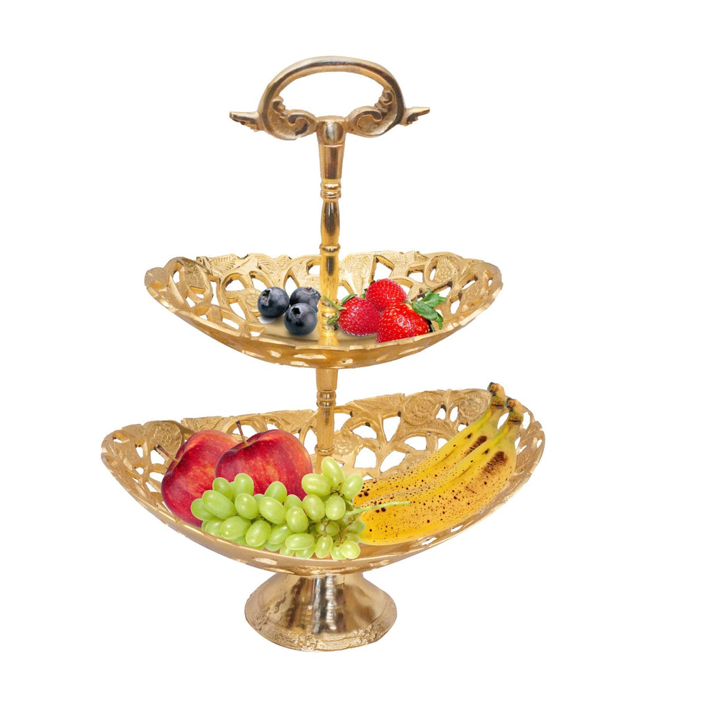 Openwork Brass Cake Stand — 2-Tier (Antique Gold)