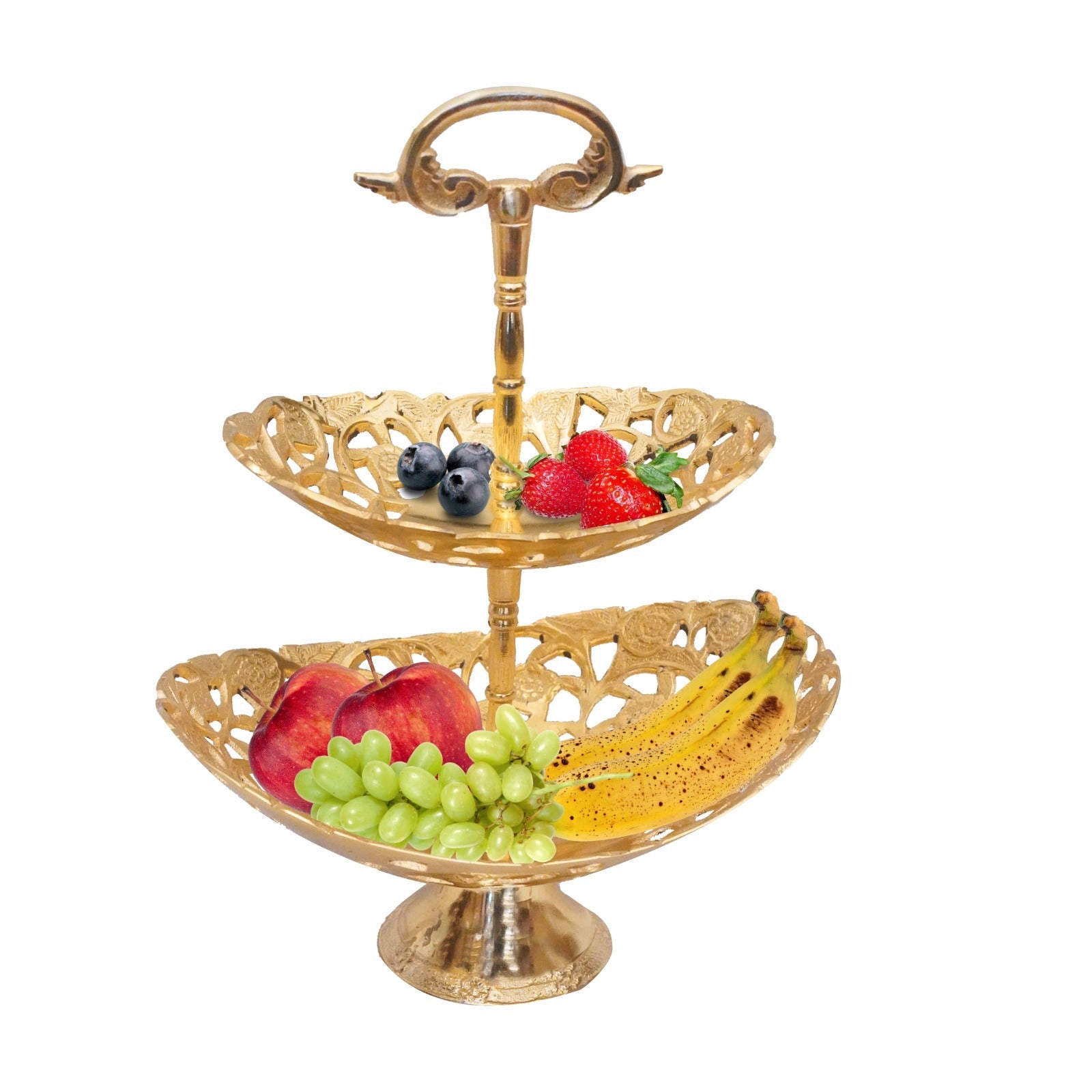 Openwork Brass Cake Stand — 2-Tier (Antique Gold)