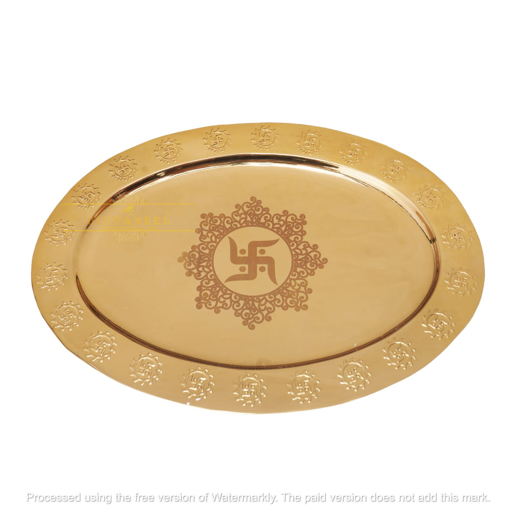 Handcrafted Brass Gold-Toned Pooja Thali – 14.1" x 13"