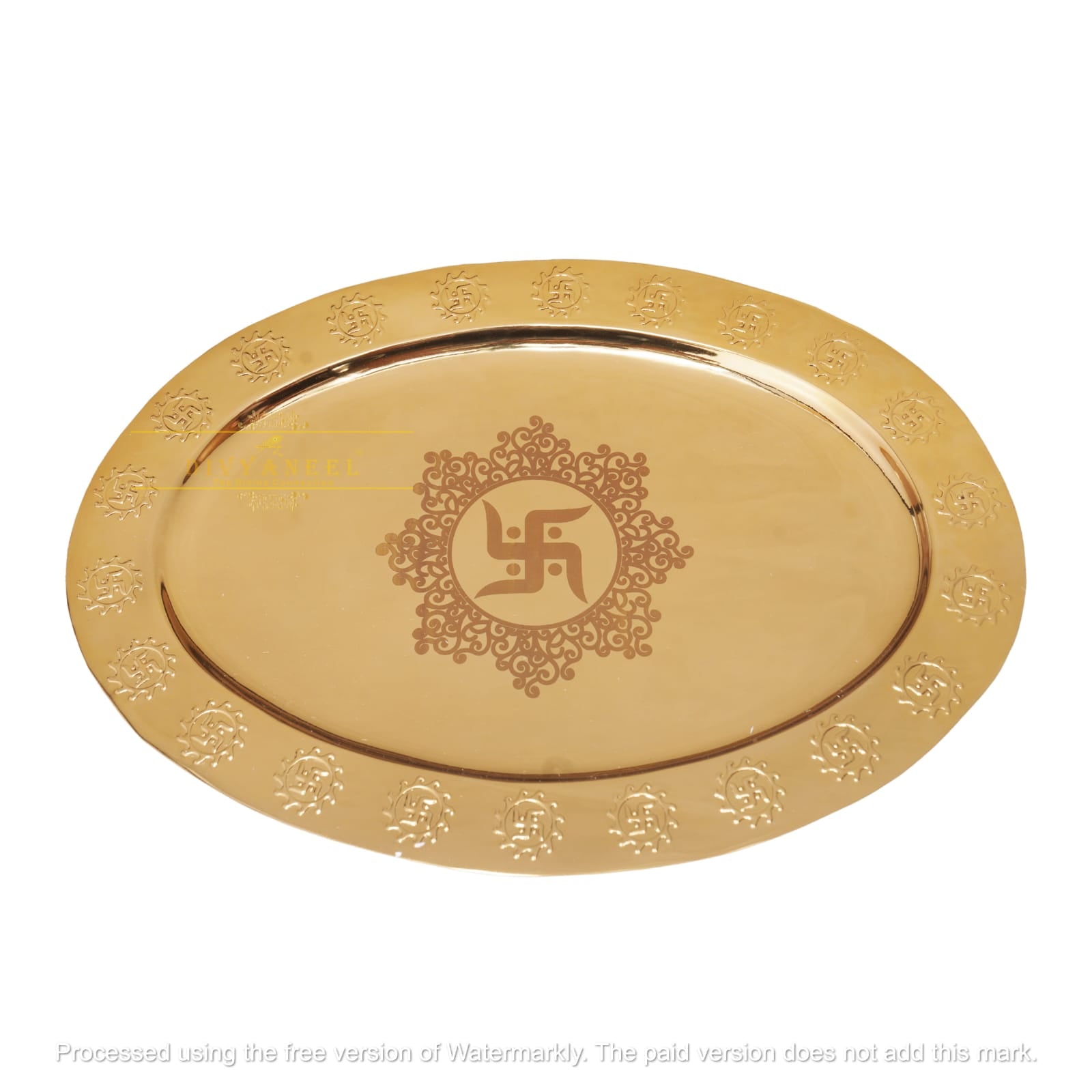 Handcrafted Brass Gold-Toned Pooja Thali – 14.1" x 13"