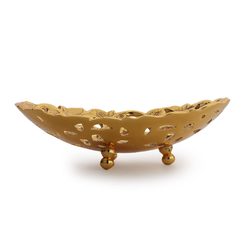 SuvarnaNakashi™ — Petite Oval Brass Offering Dish (Gold Finish)