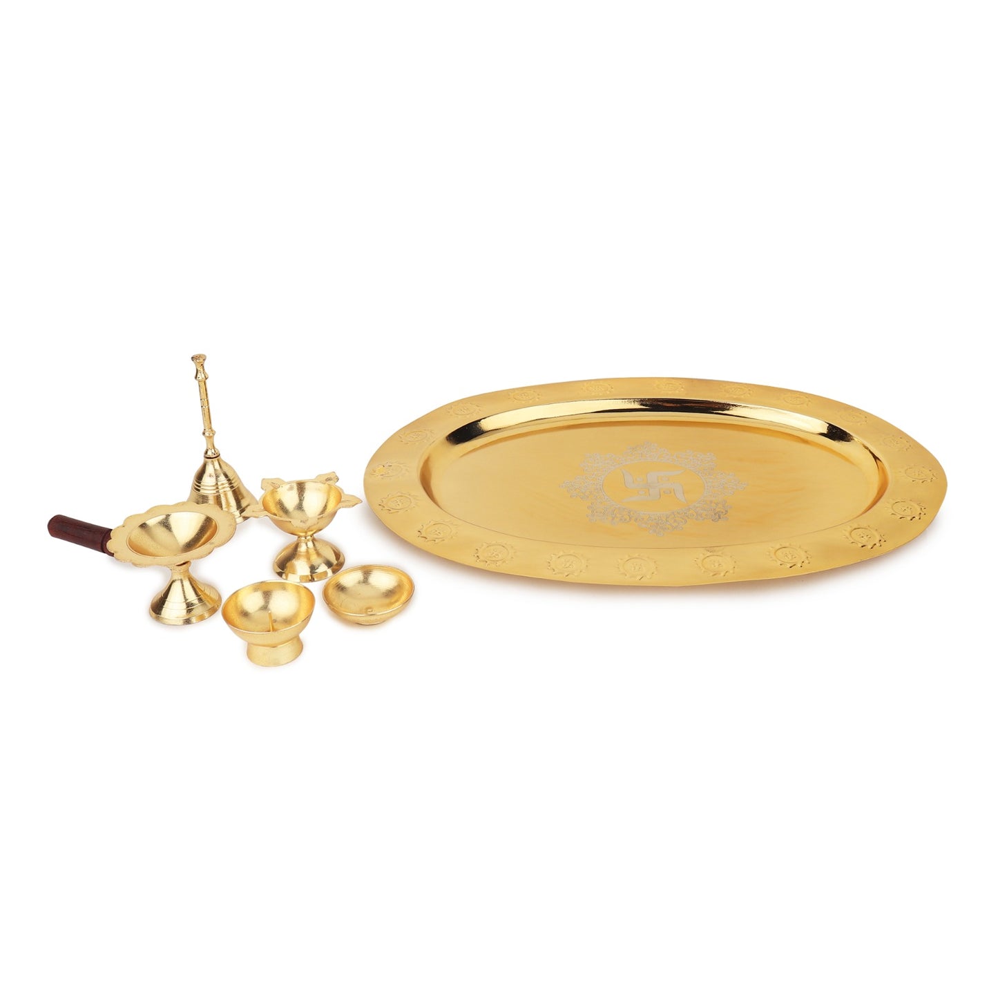 Divyaneel Handcrafted Brass Puja Thali — Gold/Silver Finish with Bell & 4 Incense Holders