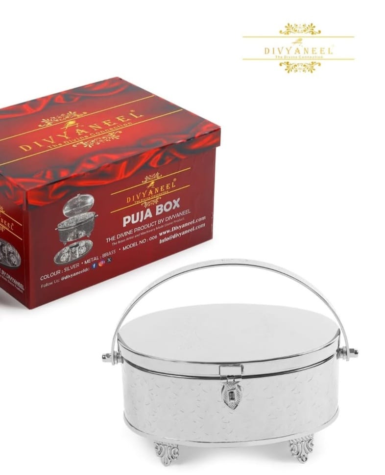 Divyaneel Handcrafted Brass Puja Box — Portable Temple in Gold/Silver Finish