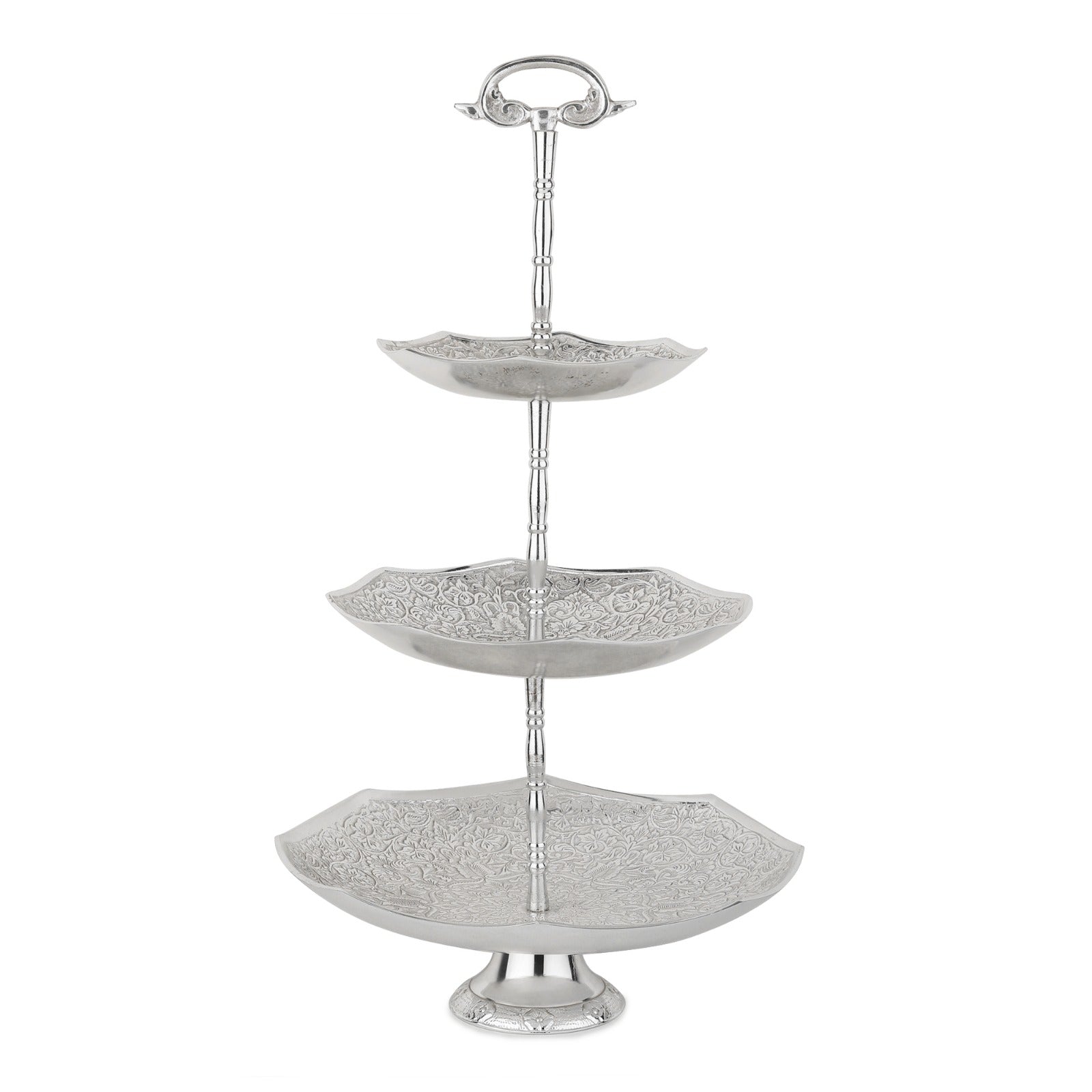 Hand-Engraved Brass Cake Stand — 3-Tier (Antique Silver)