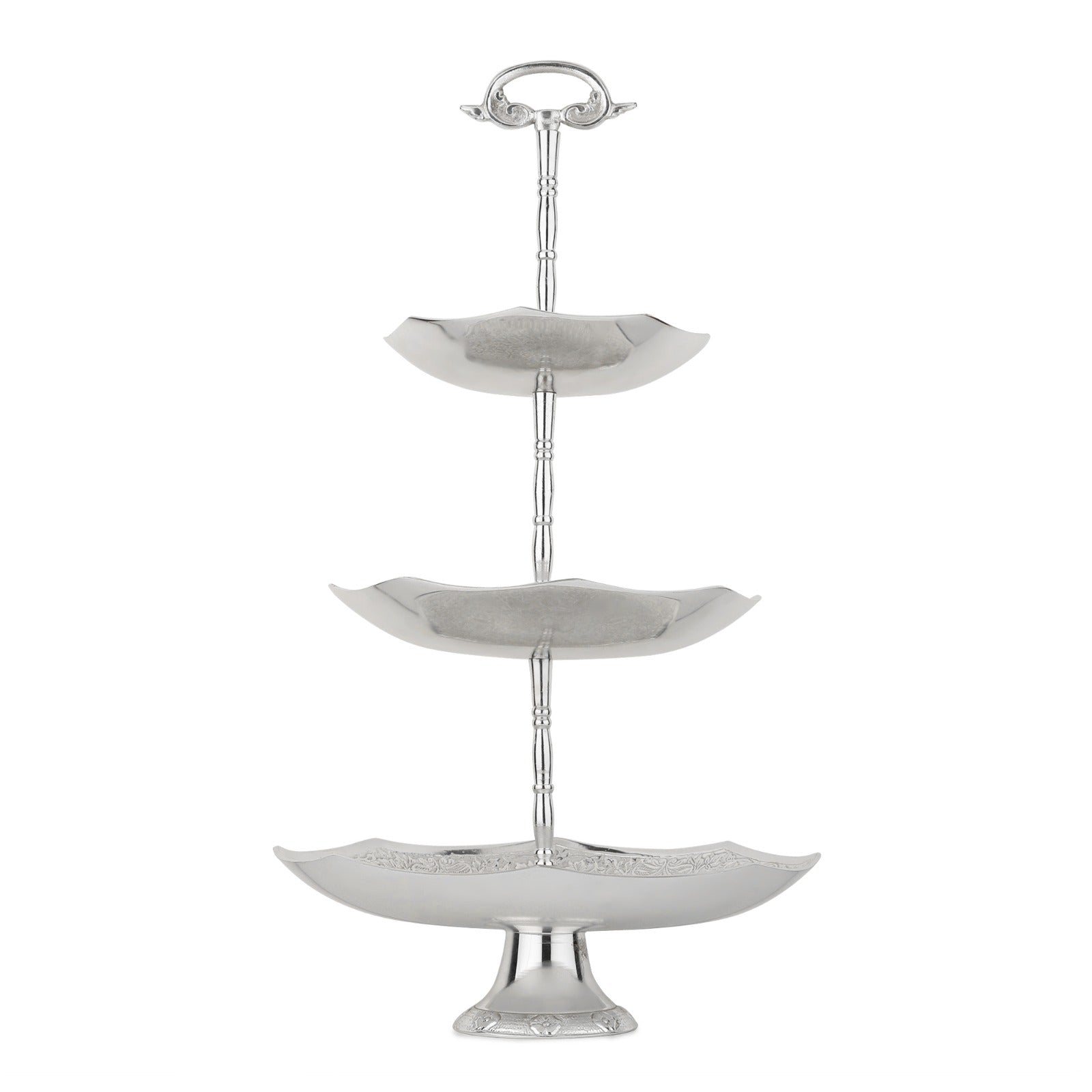 Hand-Engraved Brass Cake Stand — 3-Tier (Antique Silver)
