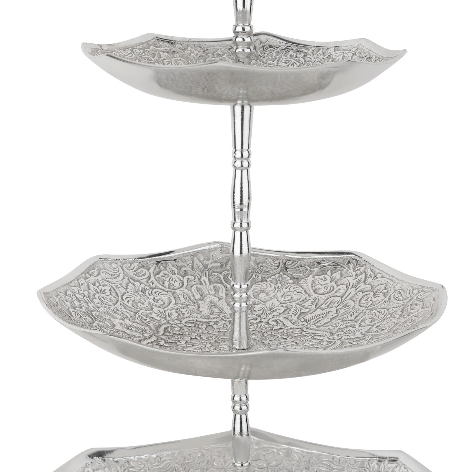 Hand-Engraved Brass Cake Stand — 3-Tier (Antique Silver)