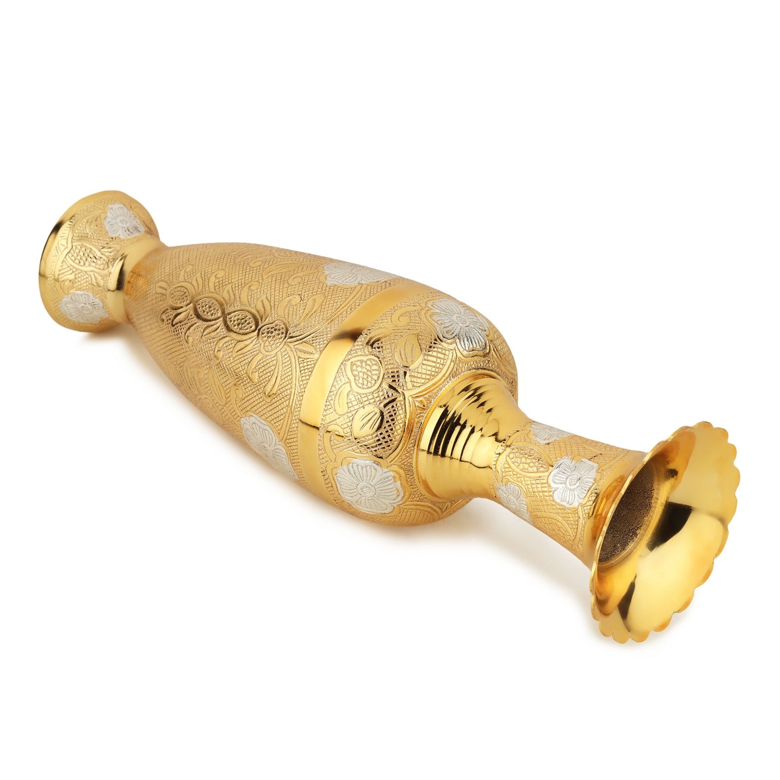 Traditional Nakashi Brass Flower Vase — 15.5" (Gold with Silver Accents)