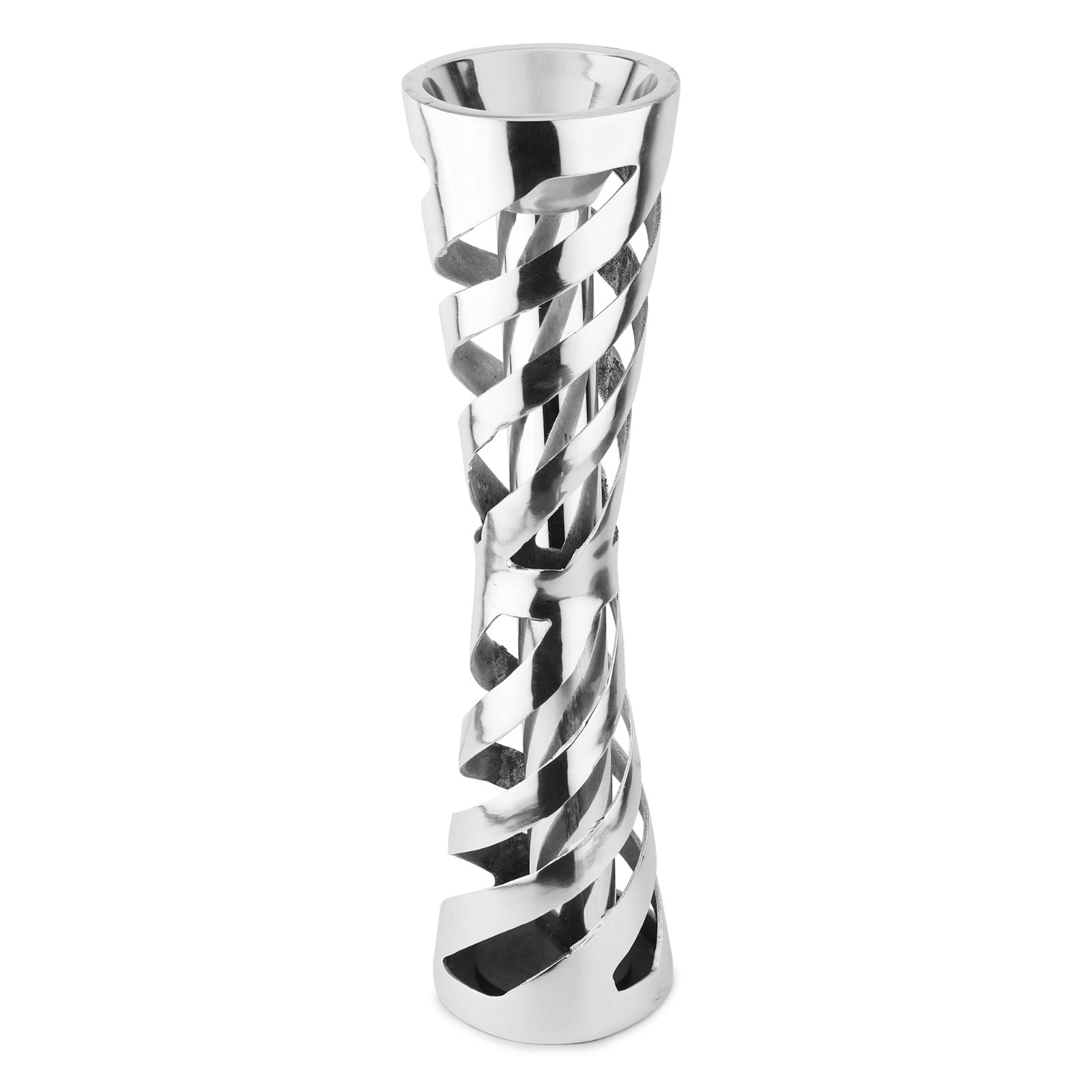 Spiral Lattice Brass Flower Vase — Tall (Silver Finish)