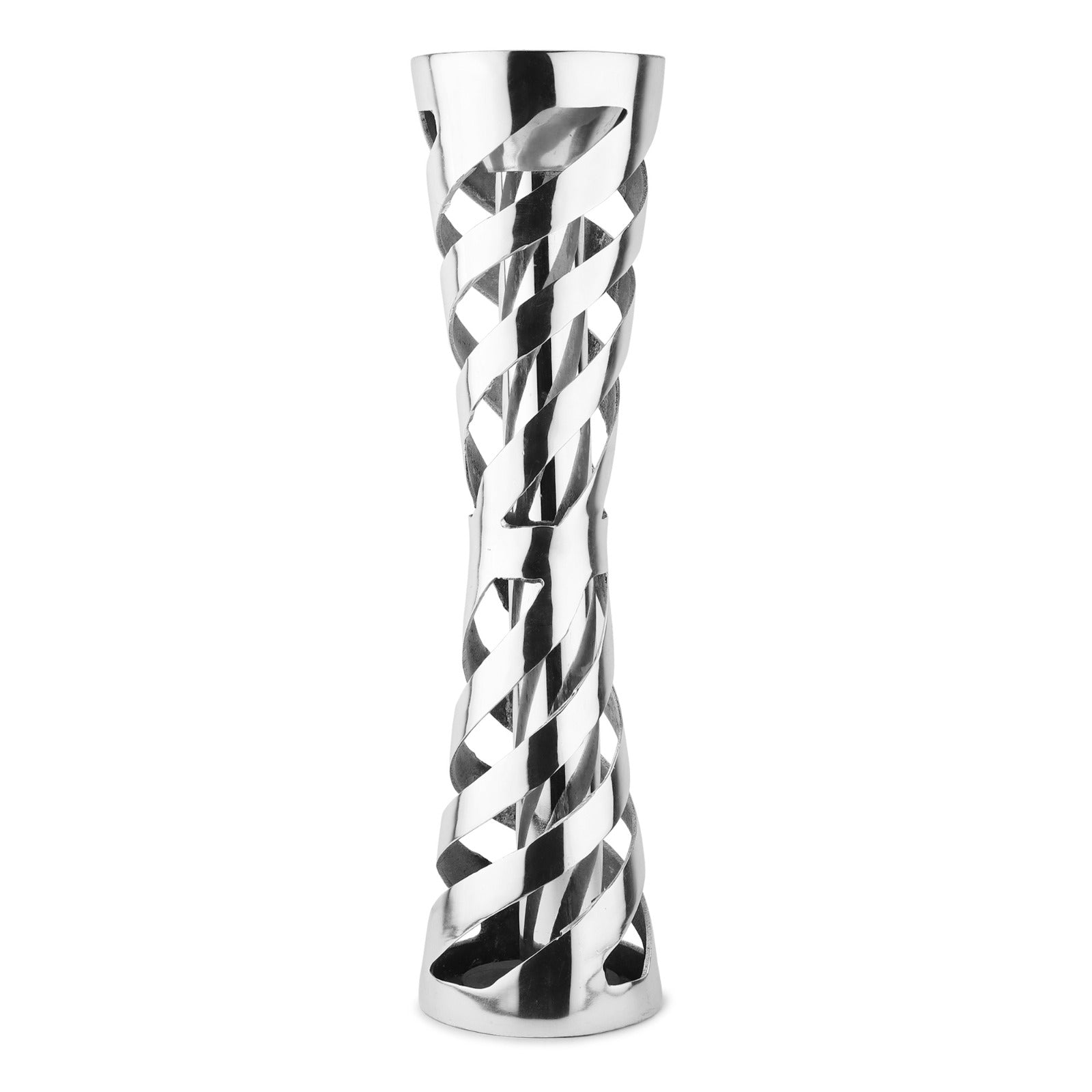 Spiral Lattice Brass Flower Vase — Tall (Silver Finish)