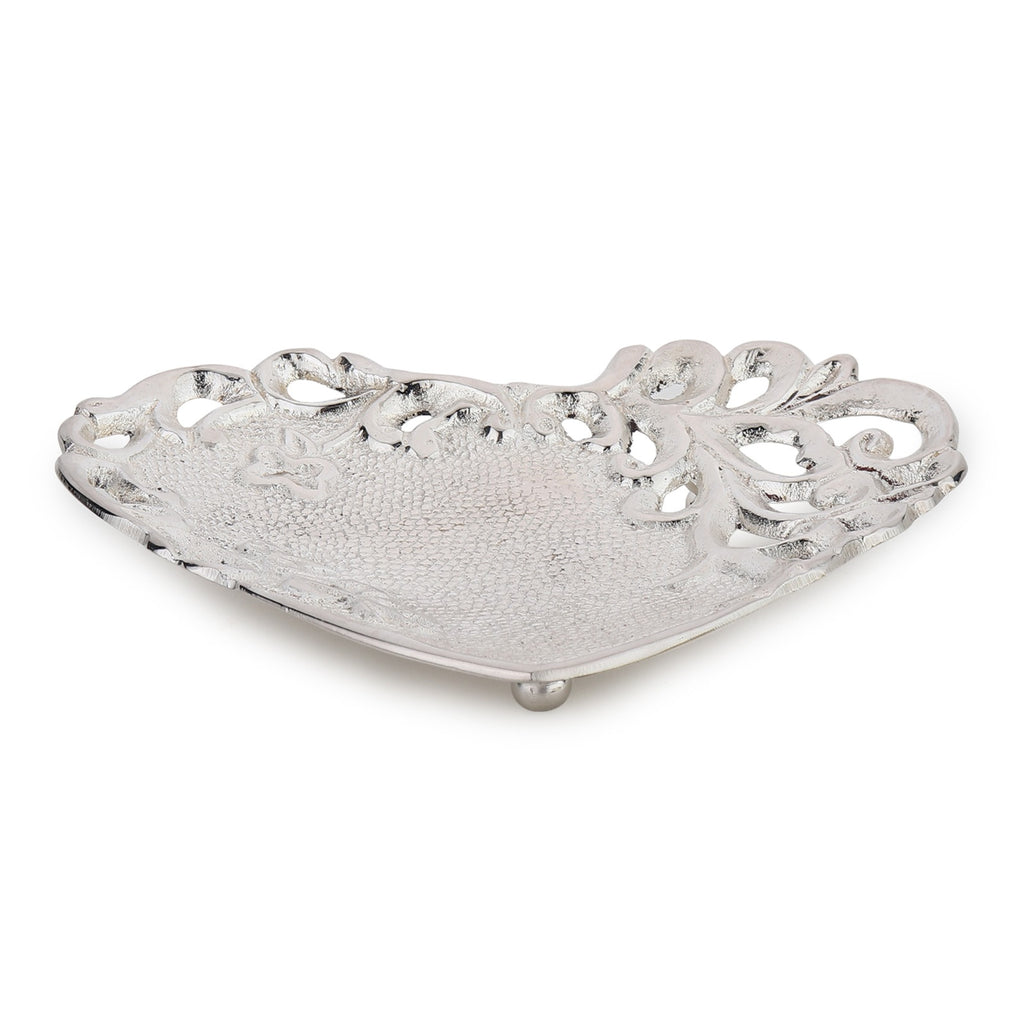 Openwork Heart Brass Dish — Silver Finish (6")