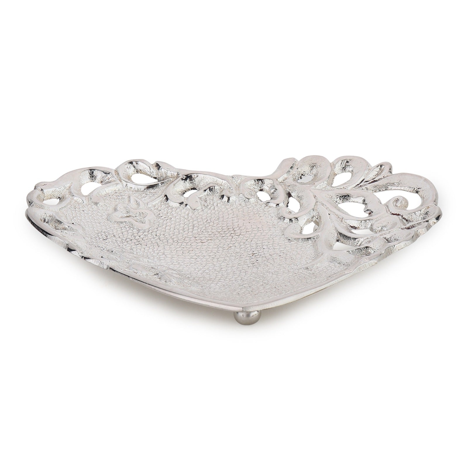 Openwork Heart Brass Dish — Silver Finish (6")