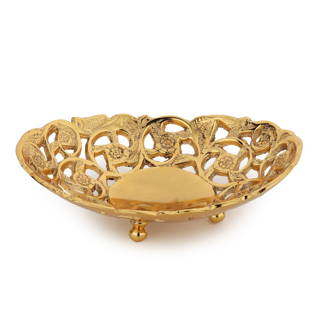 Nakashi Openwork Brass Oval Dish — Gold Finish (Petite)