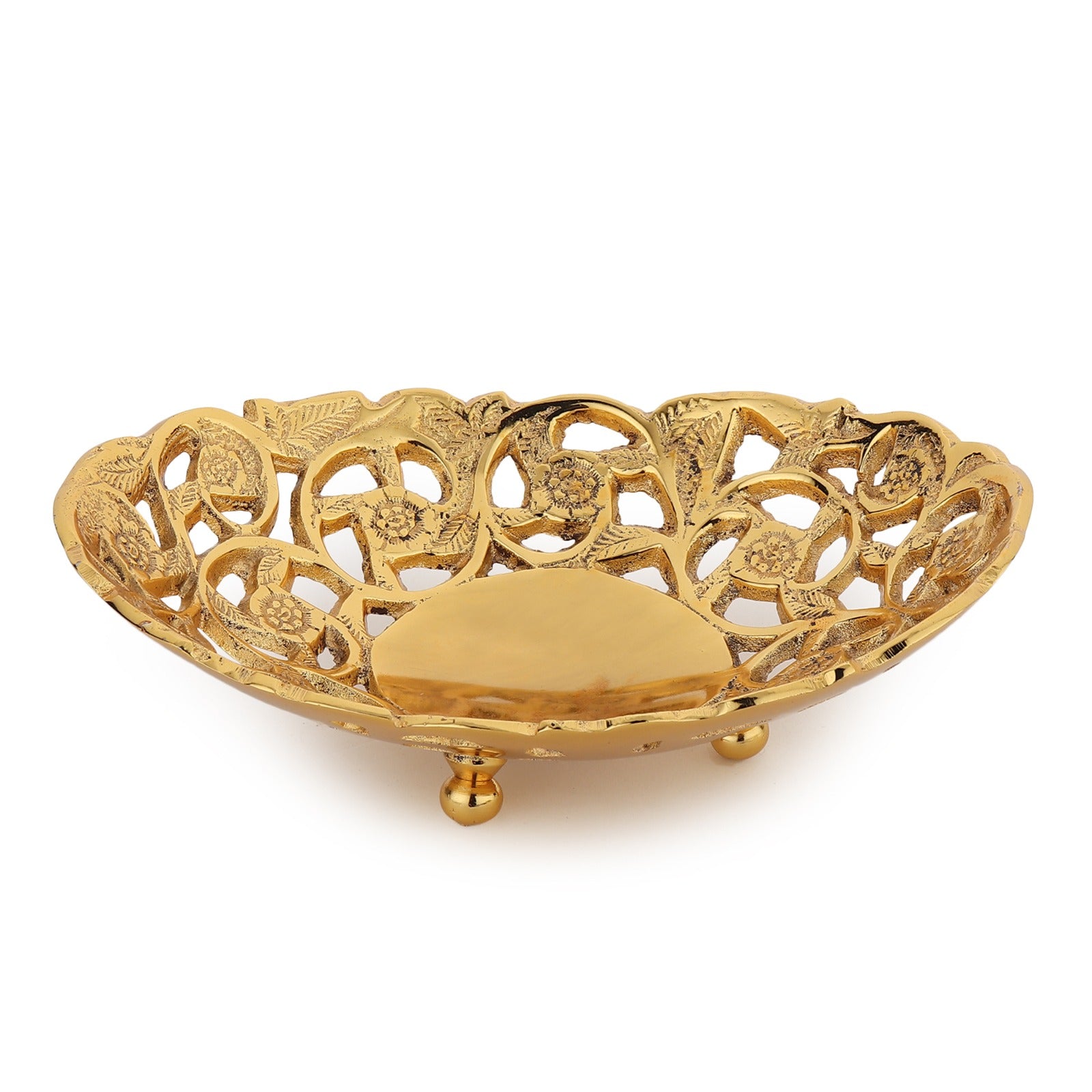 Nakashi Openwork Brass Oval Dish — Gold Finish (Petite)