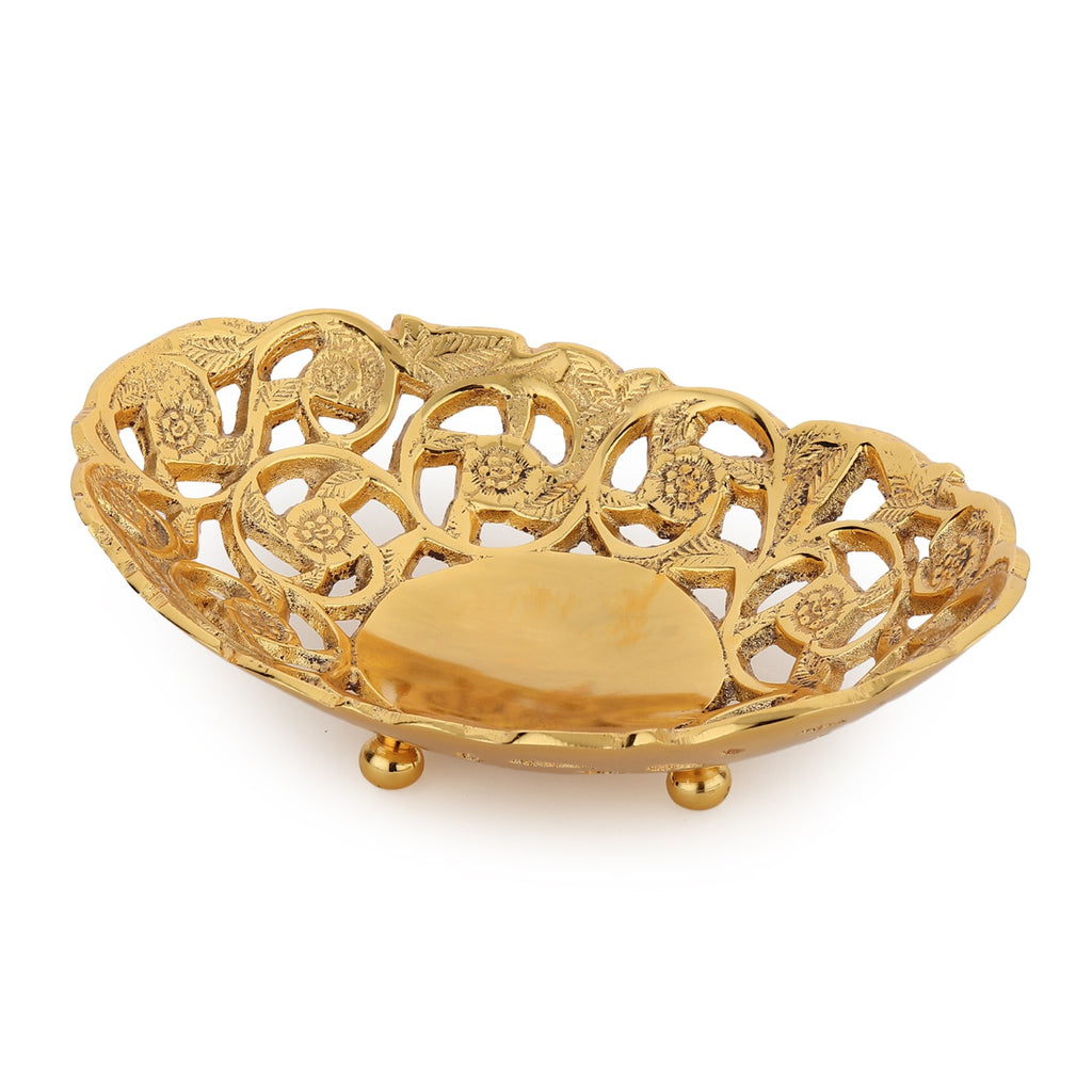 Nakashi Openwork Brass Oval Dish — Gold Finish (Petite)