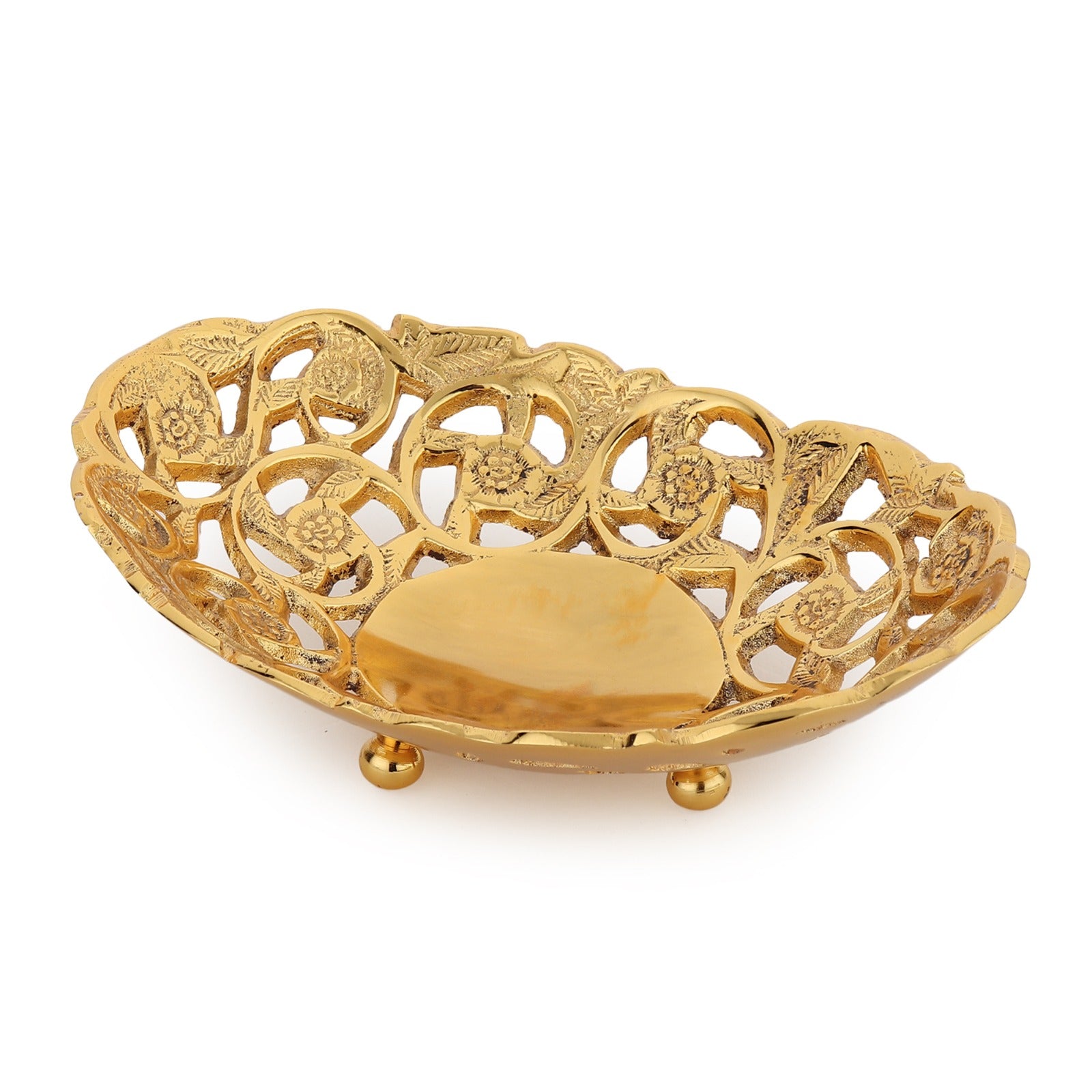 Nakashi Openwork Brass Oval Dish — Gold Finish (Petite)