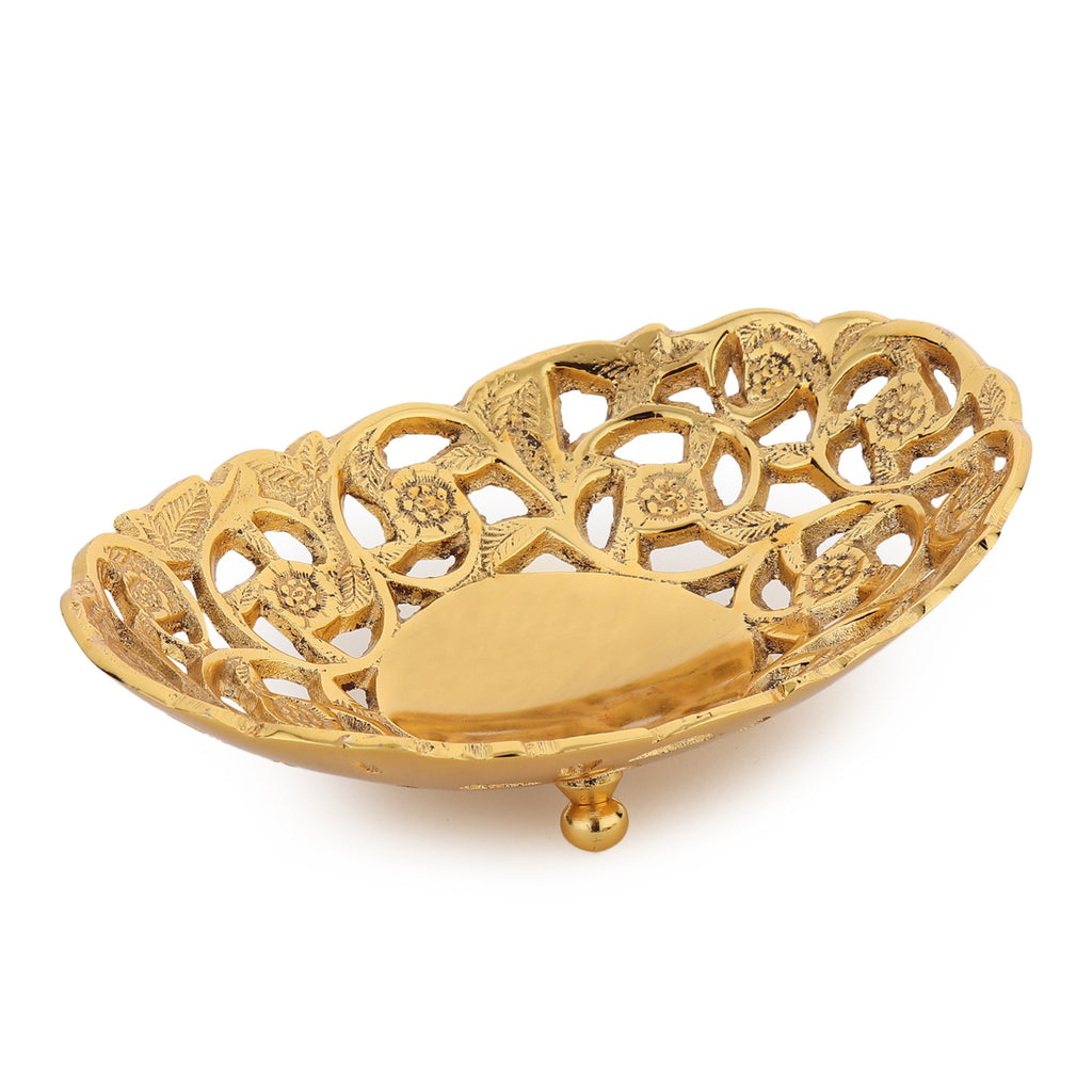 Nakashi Openwork Brass Oval Dish — Gold Finish (Petite)