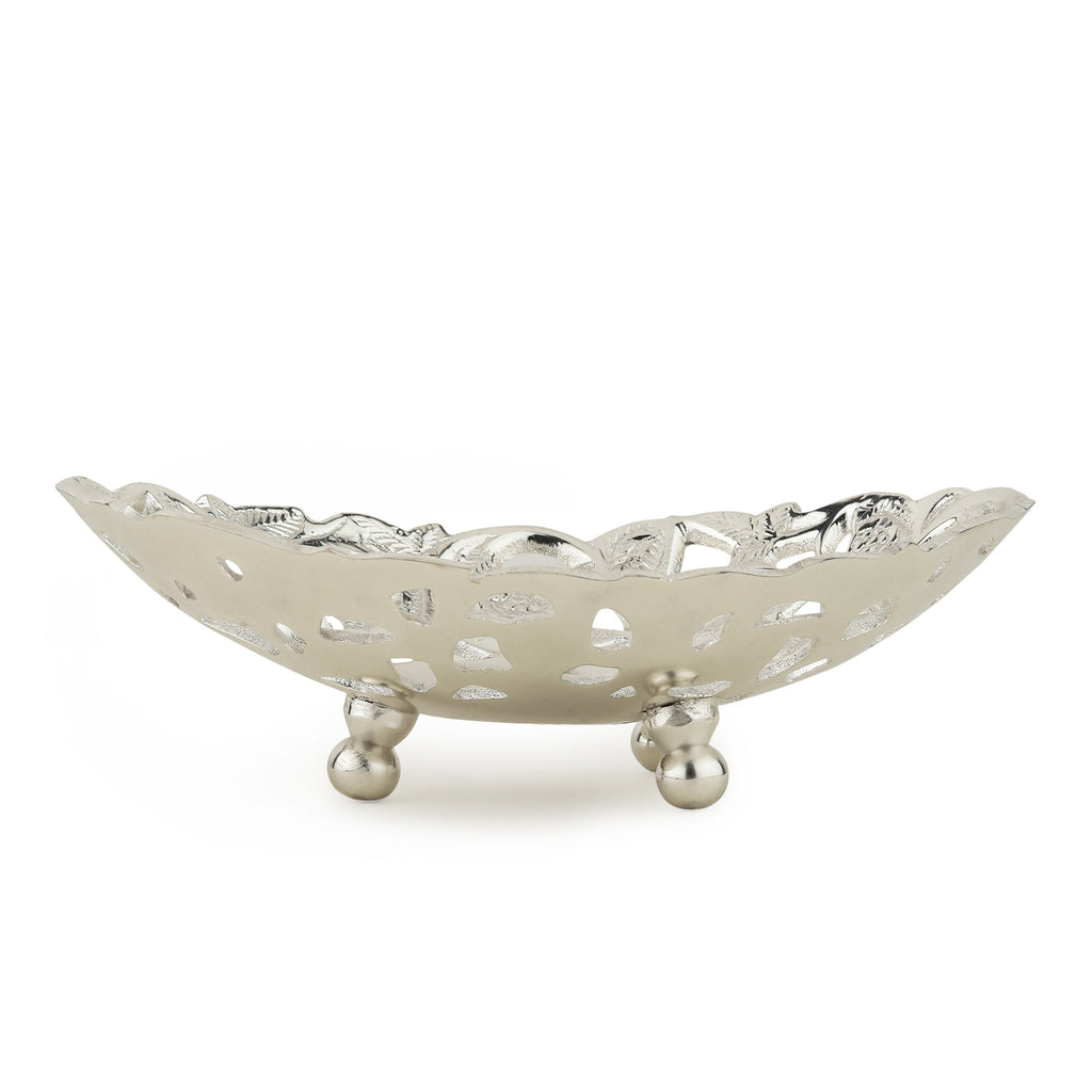 Nakashi Openwork Brass Oval Dish — Silver Finish (Petite)