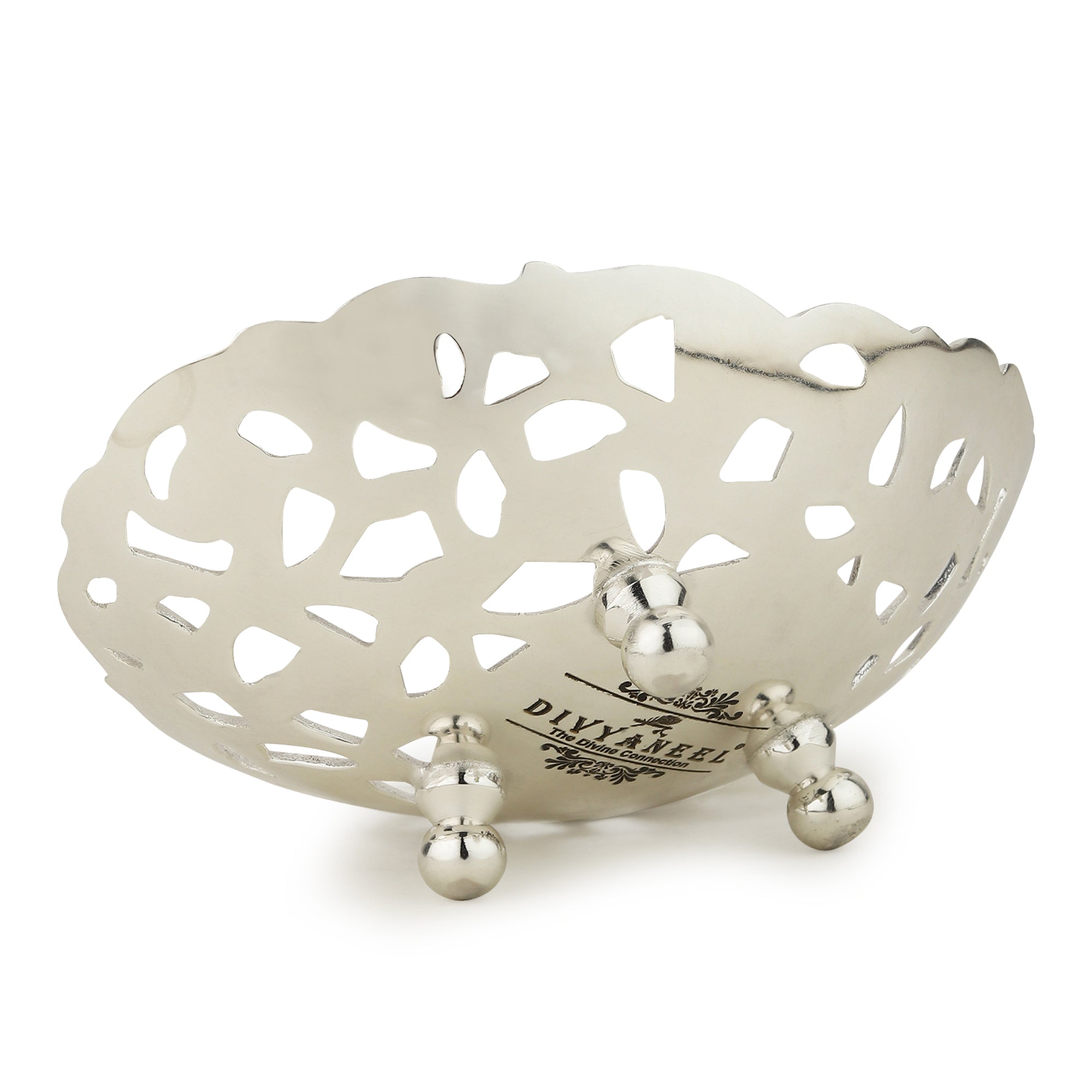 Nakashi Openwork Brass Oval Dish — Silver Finish (Petite)
