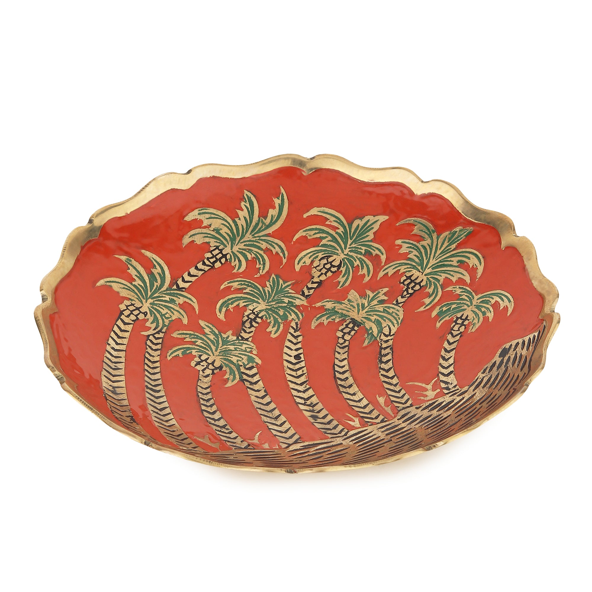 Meenakari Brass Urli Platter — Palm Grove (8-inch)