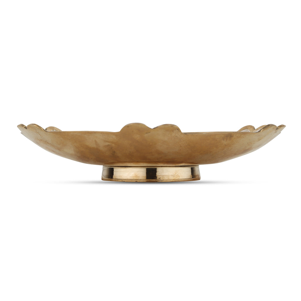 Meenakari Brass Urli Platter — Leaf Motif (7.5")