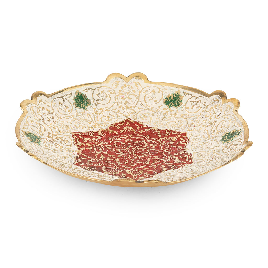 Meenakari Brass Urli Platter — Leaf Motif (7.5")
