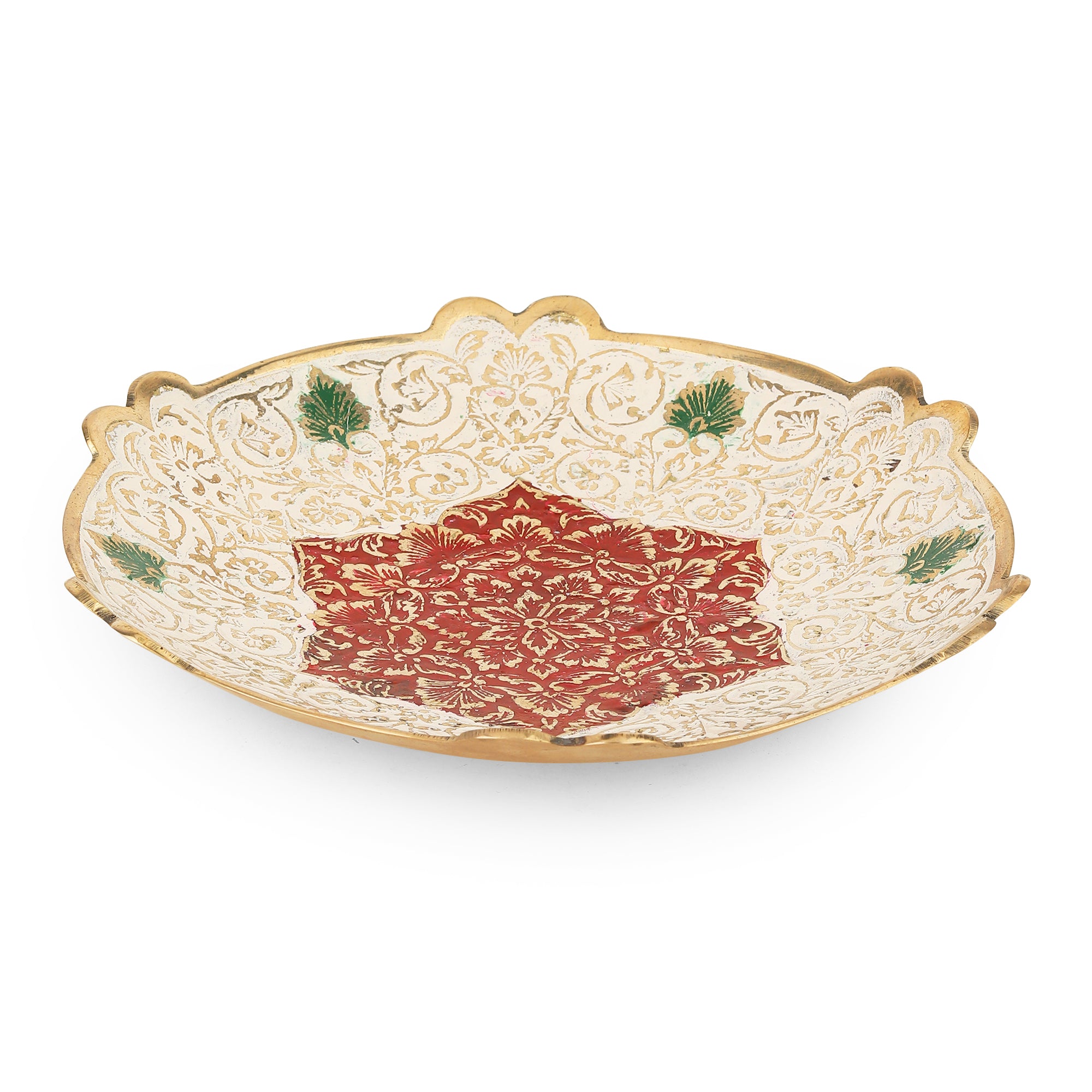 Meenakari Brass Urli Platter — Leaf Motif (7.5")