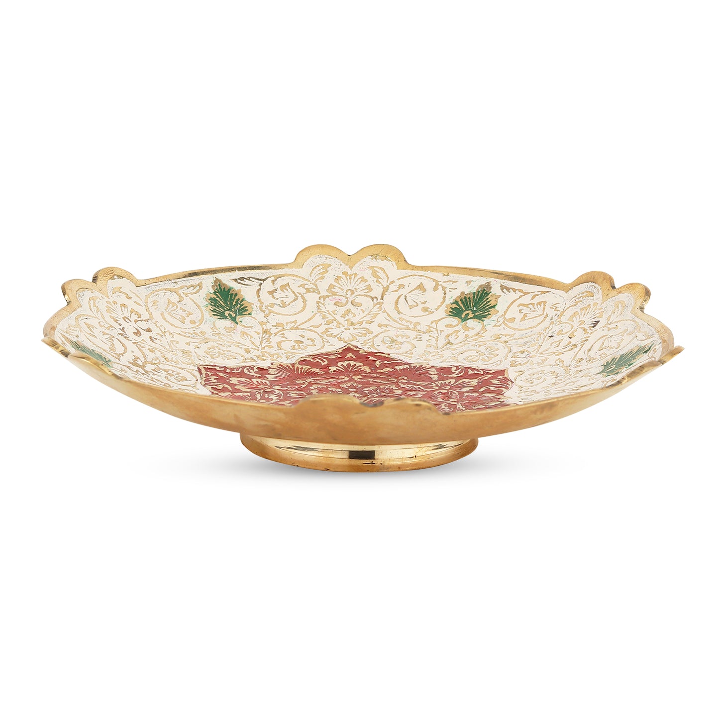 Leaf-Motif Hand-Etched Brass Dish (7.5”) — Enamel Finish for Gifting & Table Décor