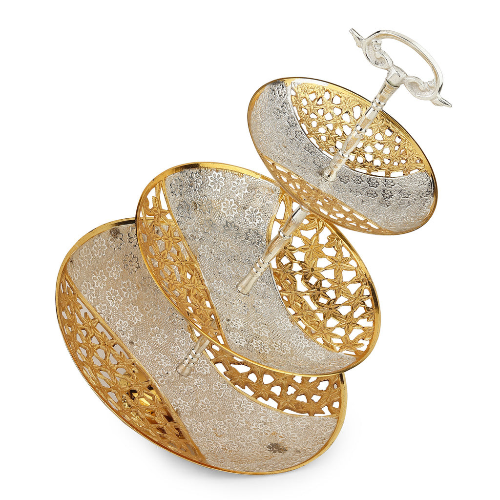 Two-Tone Brass Cake Stand — 3-Tier (Gold & Silver)