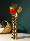 DhrubVedi™ — Spiral Lattice Brass Flower Vase (Tall • Antique Gold)