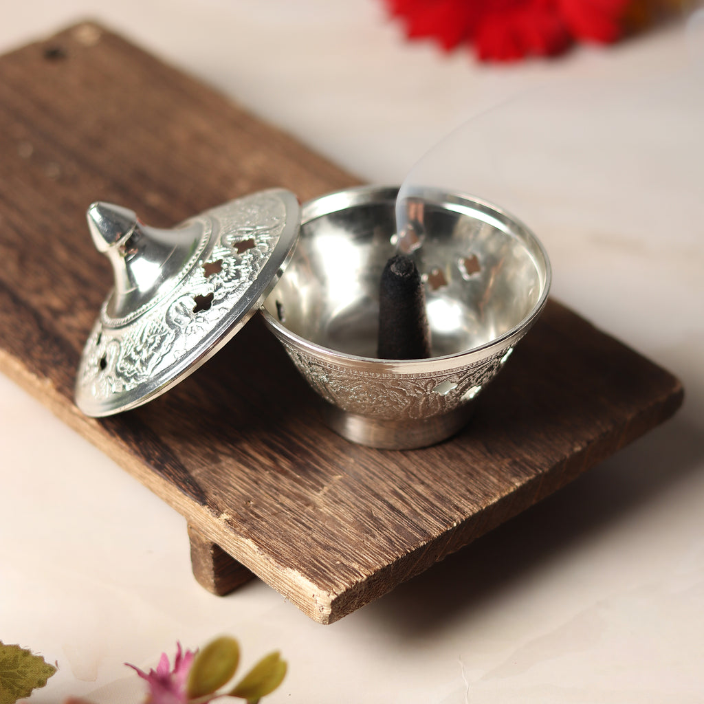 Dhoop Daani — Silver (Sacred Brass Incense Holder)