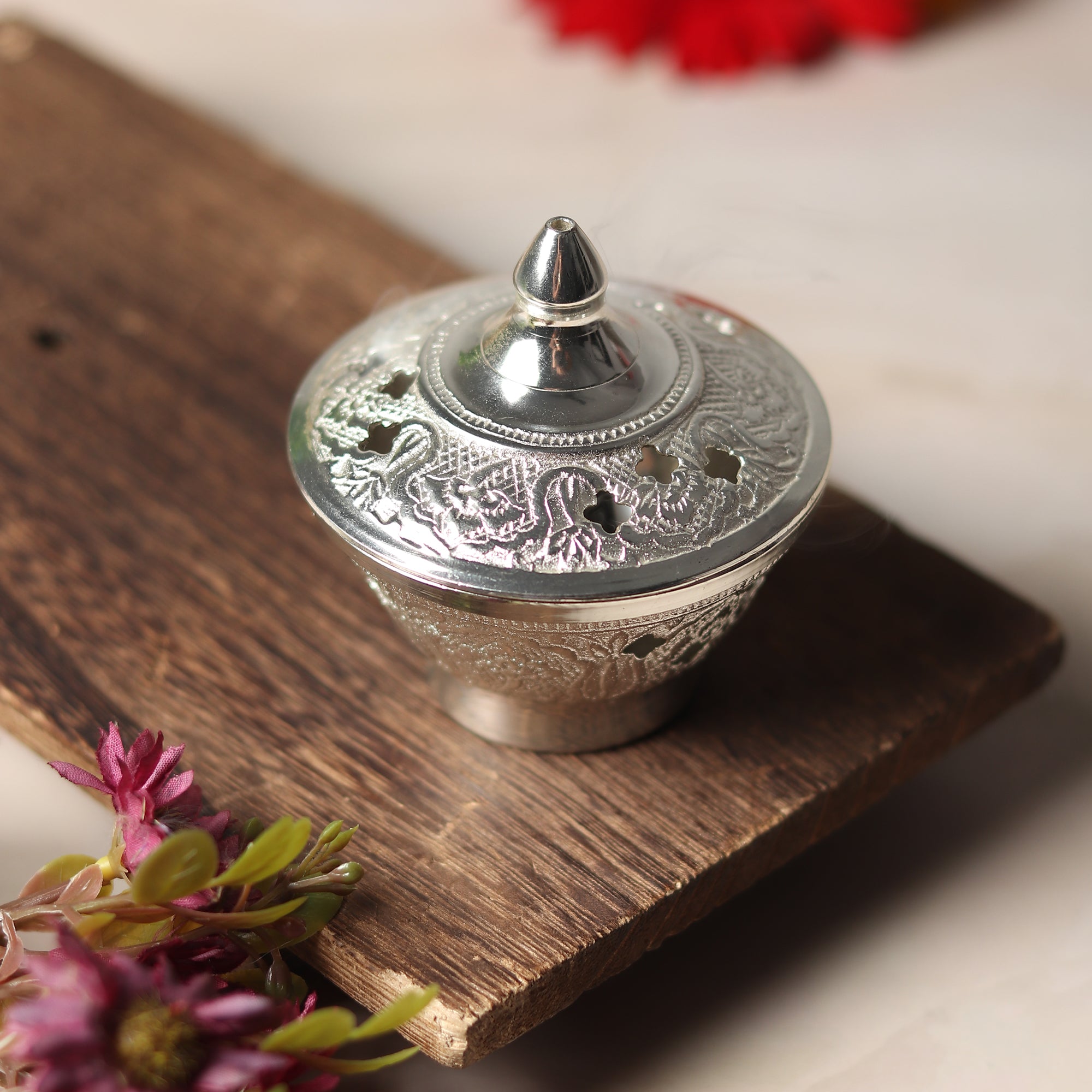 Dhoop Daani — Silver (Sacred Brass Incense Holder)
