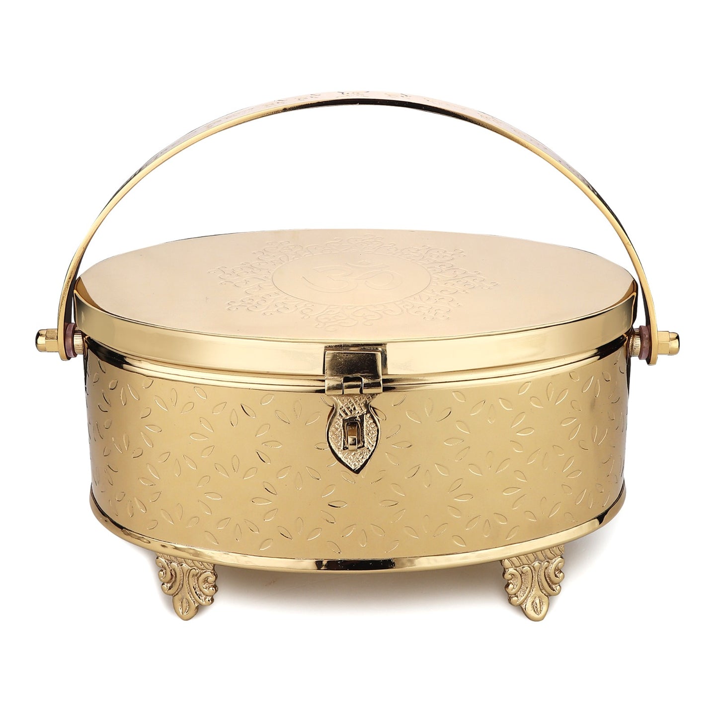 Divyaneel Handcrafted Brass Puja Box — Portable Temple in Gold/Silver Finish