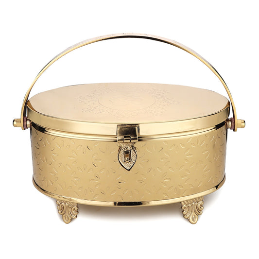 Divyaneel Handcrafted Brass Puja Box — Portable Temple in Gold/Silver Finish