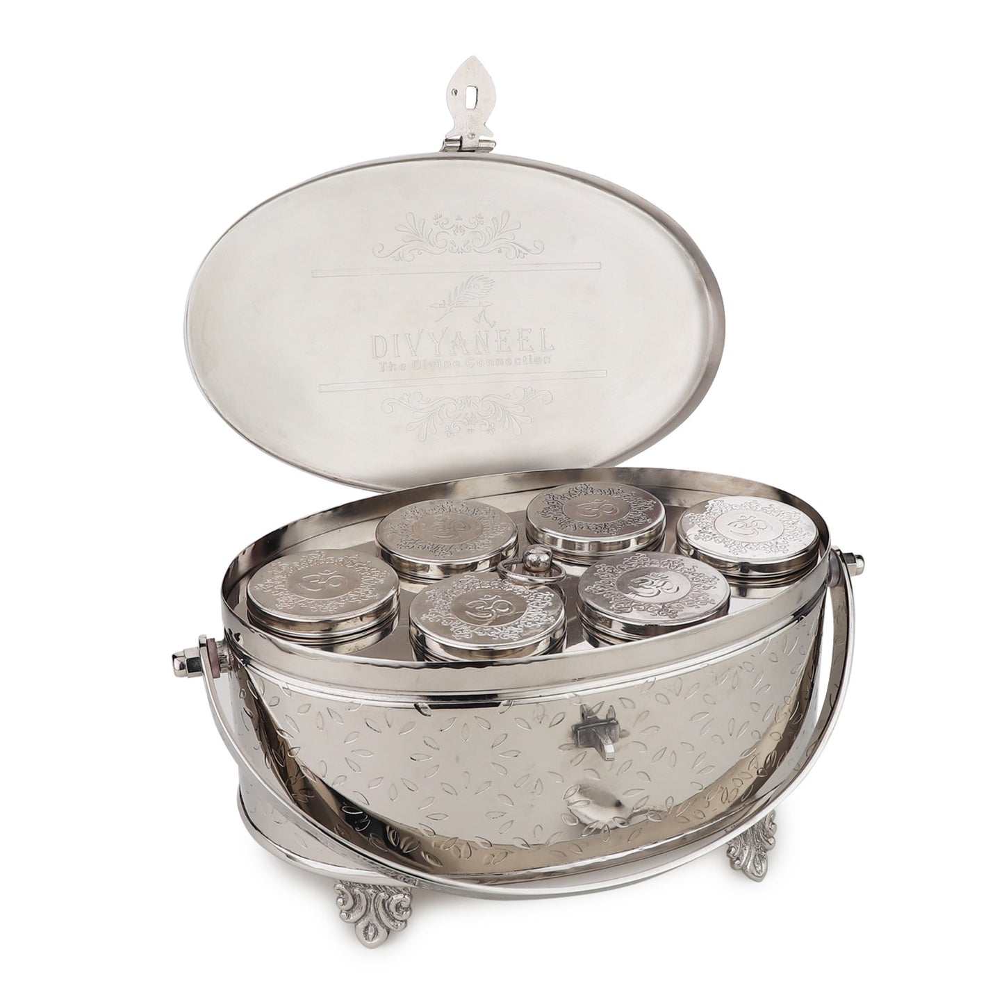 Divyaneel Handcrafted Brass Puja Box — Portable Temple in Gold/Silver Finish