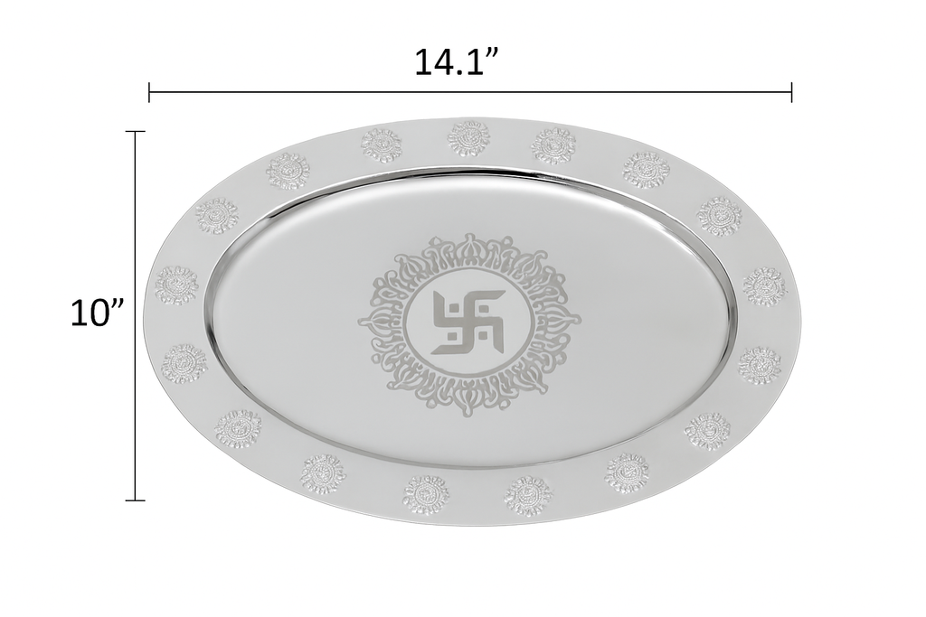 Handcrafted Silver-Toned Pooja Thali – 14.1" x 13"